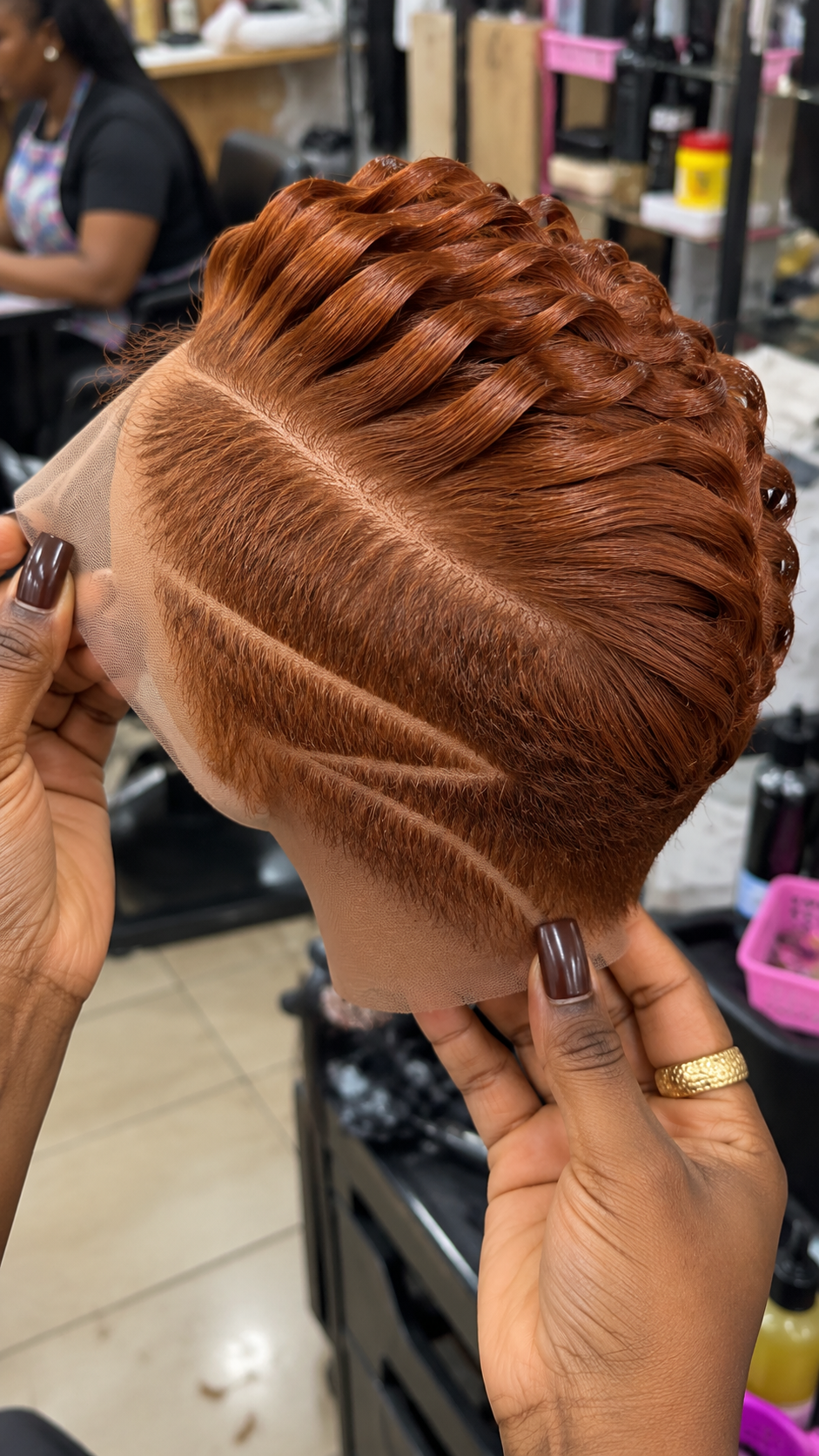 Fiery Copper Sculpted Ribbon Wig With Sweeping Side Lines #br
