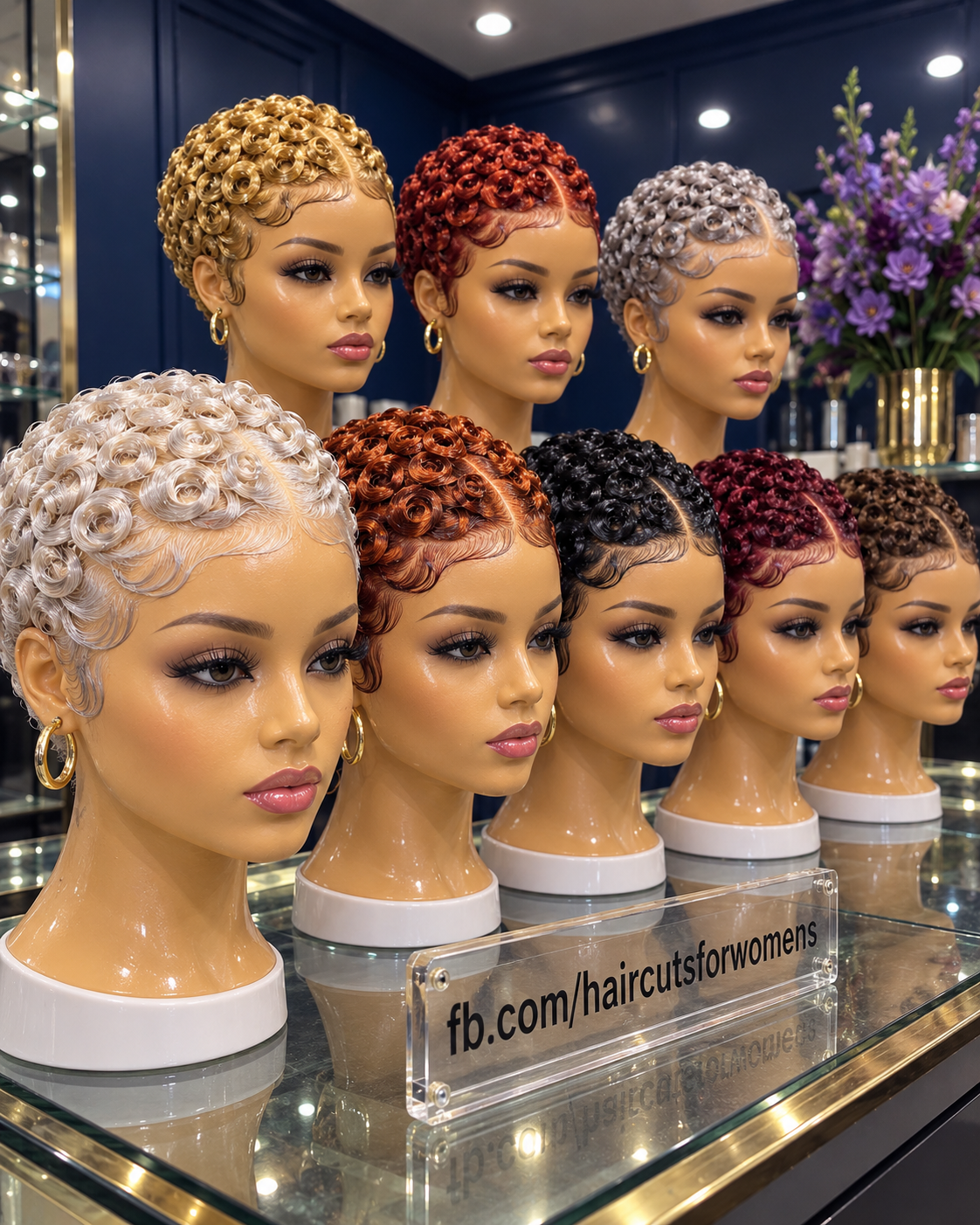 Seven Sculpted Finger Coil Pixie Wigs in Platinum Blonde, Copper, Burgundy and Silver #bwi