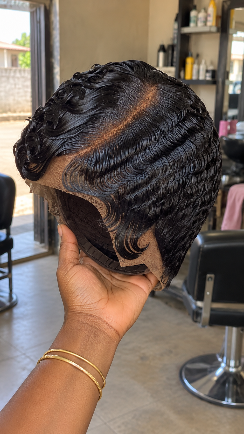 Jet Black Deep S-Wave Pixie Lace Wig With Diagonal Scalp Parting and Curved Temple Ends #bwi Jet Black Deep S-Wave Pixie Lace Wig With Diagonal Scalp Parting and Curved Temple Ends #bwi
