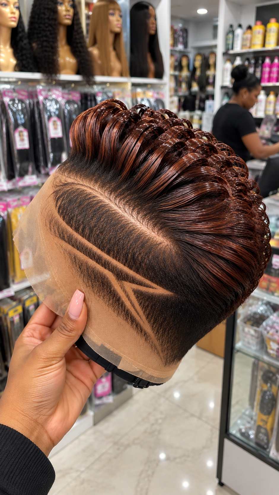 Beautiful Copper Brown Pixie Wig with Artistic Side Lines #br Beautiful Copper Brown Pixie Wig with Artistic Side Lines #br