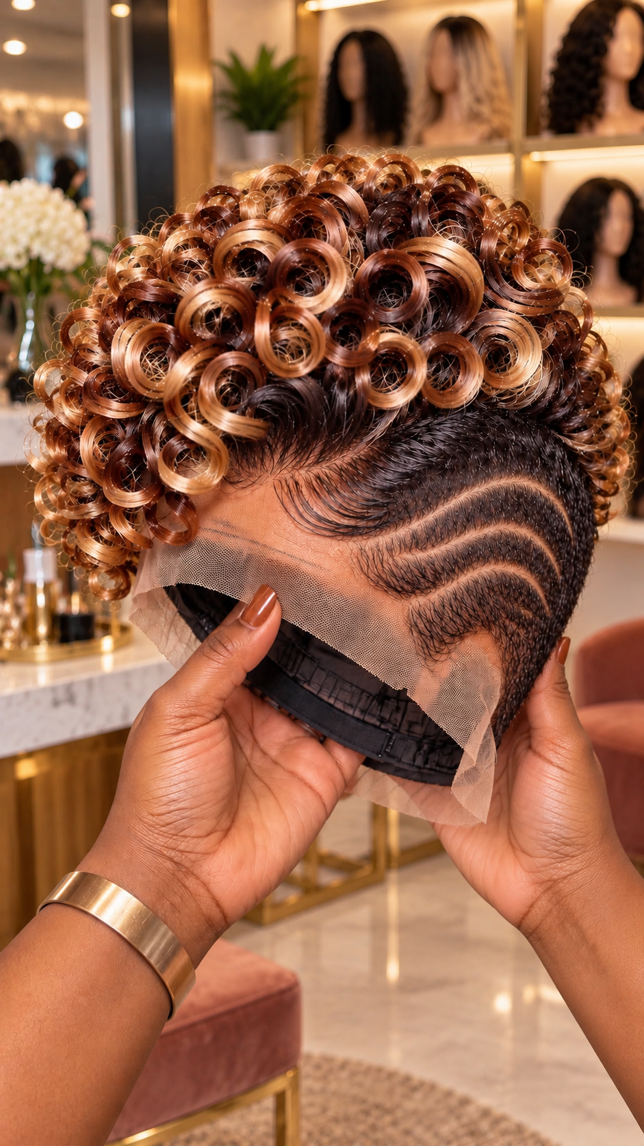 Caramel Ringlet Pixie Wig with Triple Side Waves #aft Caramel Ringlet Pixie Wig with Triple Side Waves #aft
