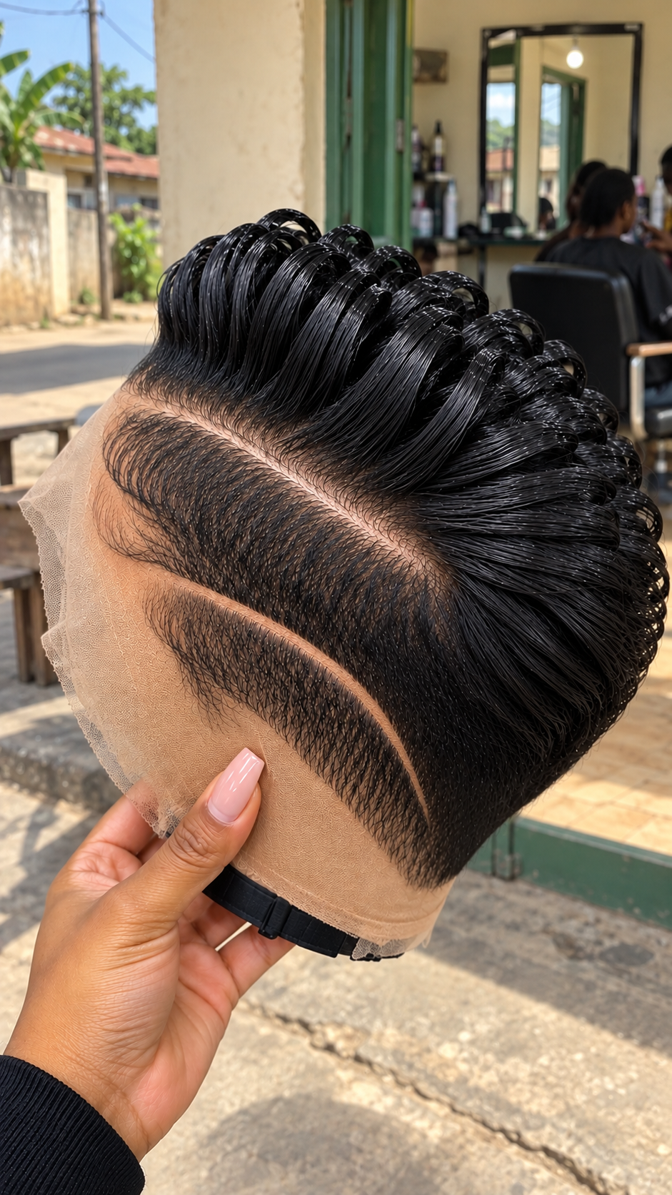 Black Ribbon Curl Pixie with Double Side Sweeps #real