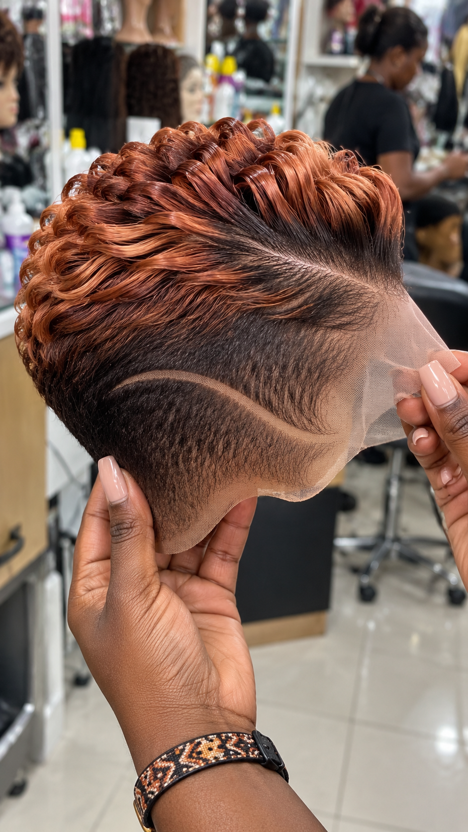 Copper Auburn Pixie Wig With Swept Ribbon Curls #br Copper Auburn Pixie Wig With Swept Ribbon Curls #br
