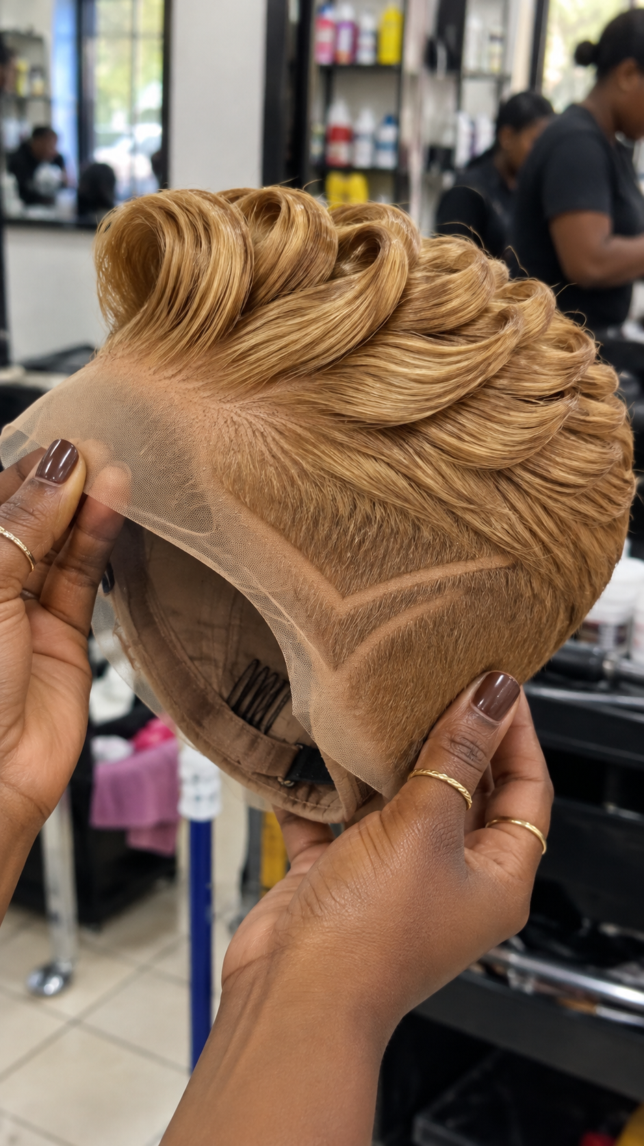 Golden Honey Blonde Sculpted Loop Wig With Double Curved Side Detail #br Golden Honey Blonde Sculpted Loop Wig With Double Curved Side Detail #br