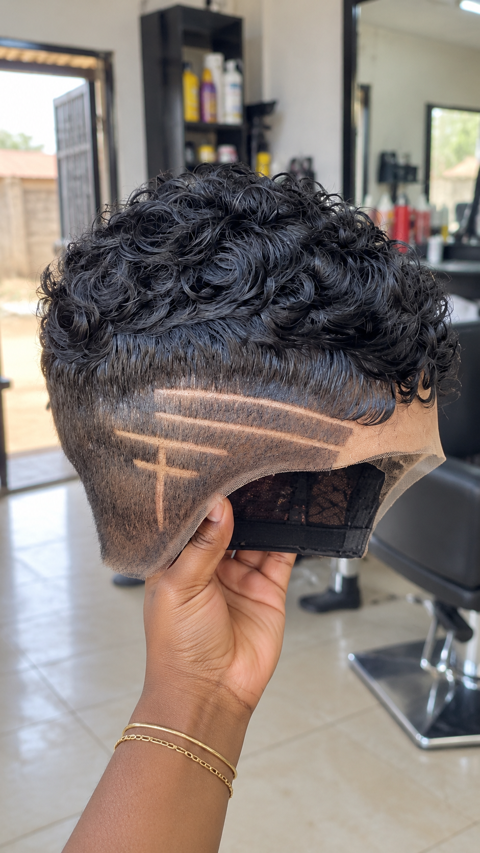 Natural Black Tousled Coil Pixie Wig With Triple Razor-Style Lines and a Vertical Side Accent #bwi Natural Black Tousled Coil Pixie Wig With Triple Razor-Style Lines and a Vertical Side Accent #bwi