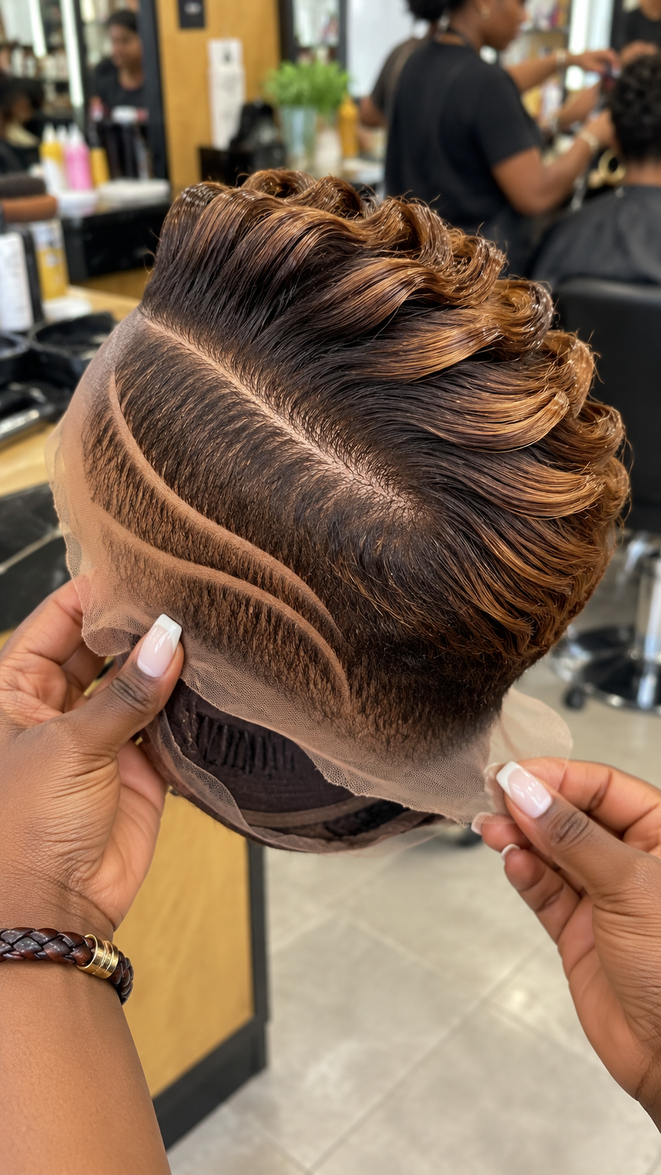 Espresso and Caramel Ribbon Loop Wig With Sweeping Double Side Lines #br Espresso and Caramel Ribbon Loop Wig With Sweeping Double Side Lines #br
