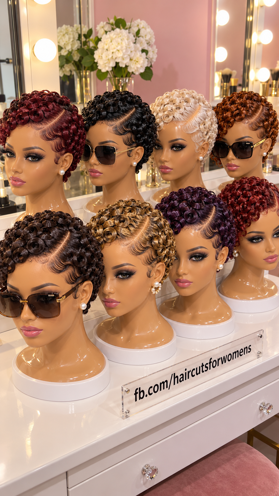 Seven Sculpted Pixie Wigs in Burgundy, Platinum, Honey Blonde and Espresso with Side-Swept Finger Waves #bwi Seven Sculpted Pixie Wigs in Burgundy, Platinum, Honey Blonde and Espresso with Side-Swept Finger Waves #bwi