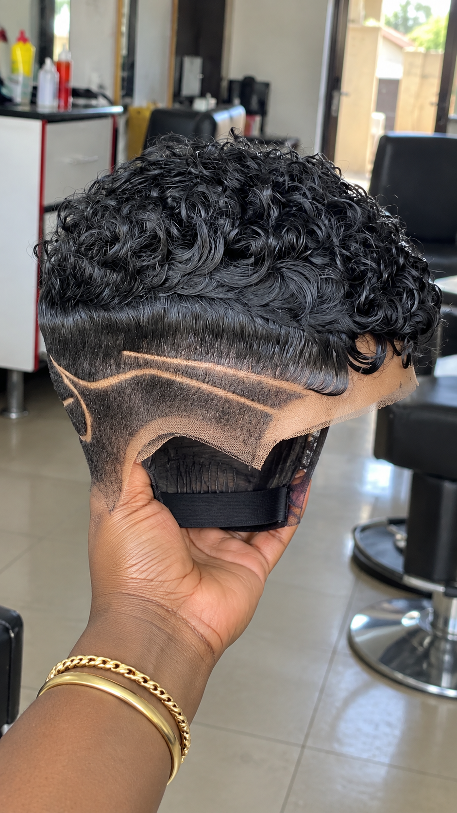 Jet Black Tousled Coil Pixie Wig with a Wavy Razor-Line Taper and Exposed Lace Cap #bwi