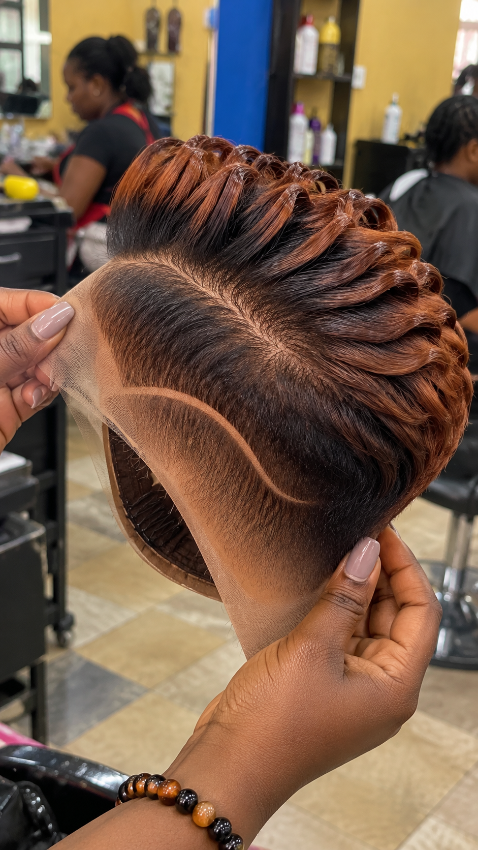 Copper Auburn Sculpted Loop Wig With a Deep Curved Side Channel #br