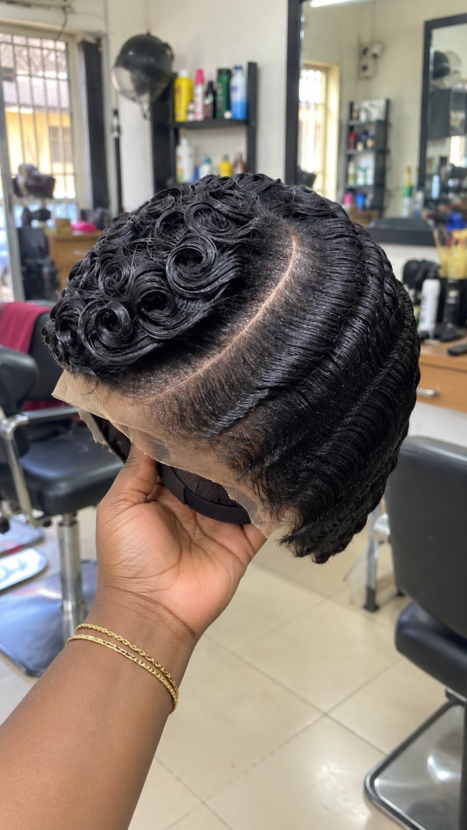 Jet Black Rosette Pixie Wig With an Arched Crown Part and Cascading Finger Waves #bwi Jet Black Rosette Pixie Wig With an Arched Crown Part and Cascading Finger Waves #bwi