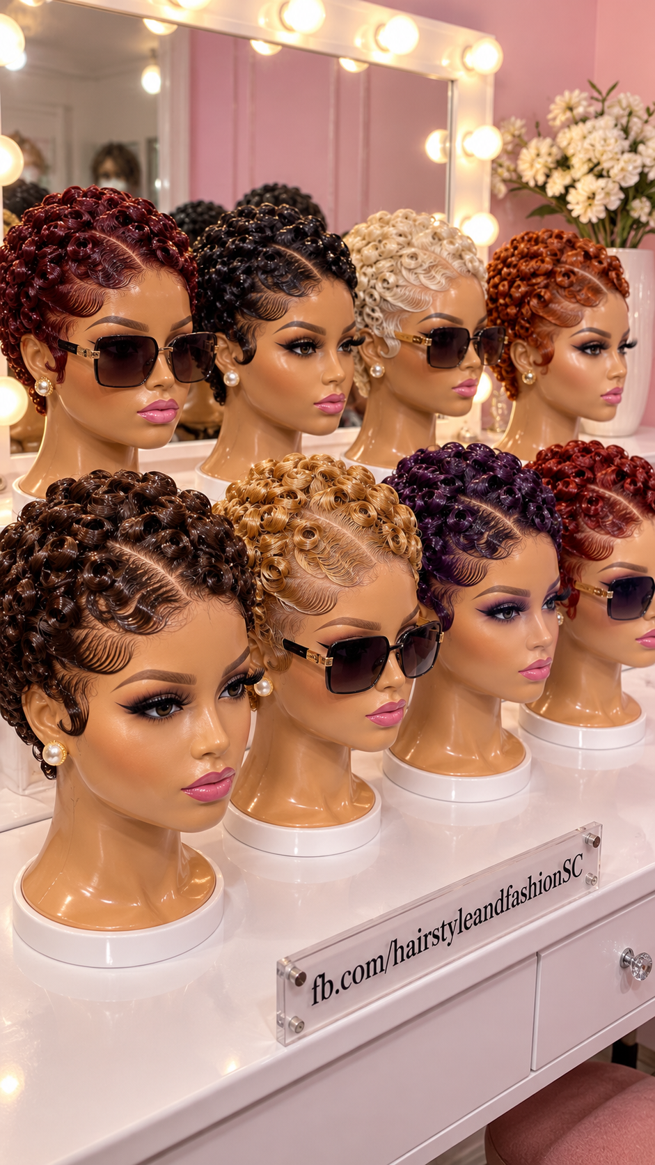 Seven Sculpted Finger Coil Pixie Wigs in Burgundy, Copper, Blonde and Purple #fa Seven Sculpted Finger Coil Pixie Wigs in Burgundy, Copper, Blonde and Purple #fa