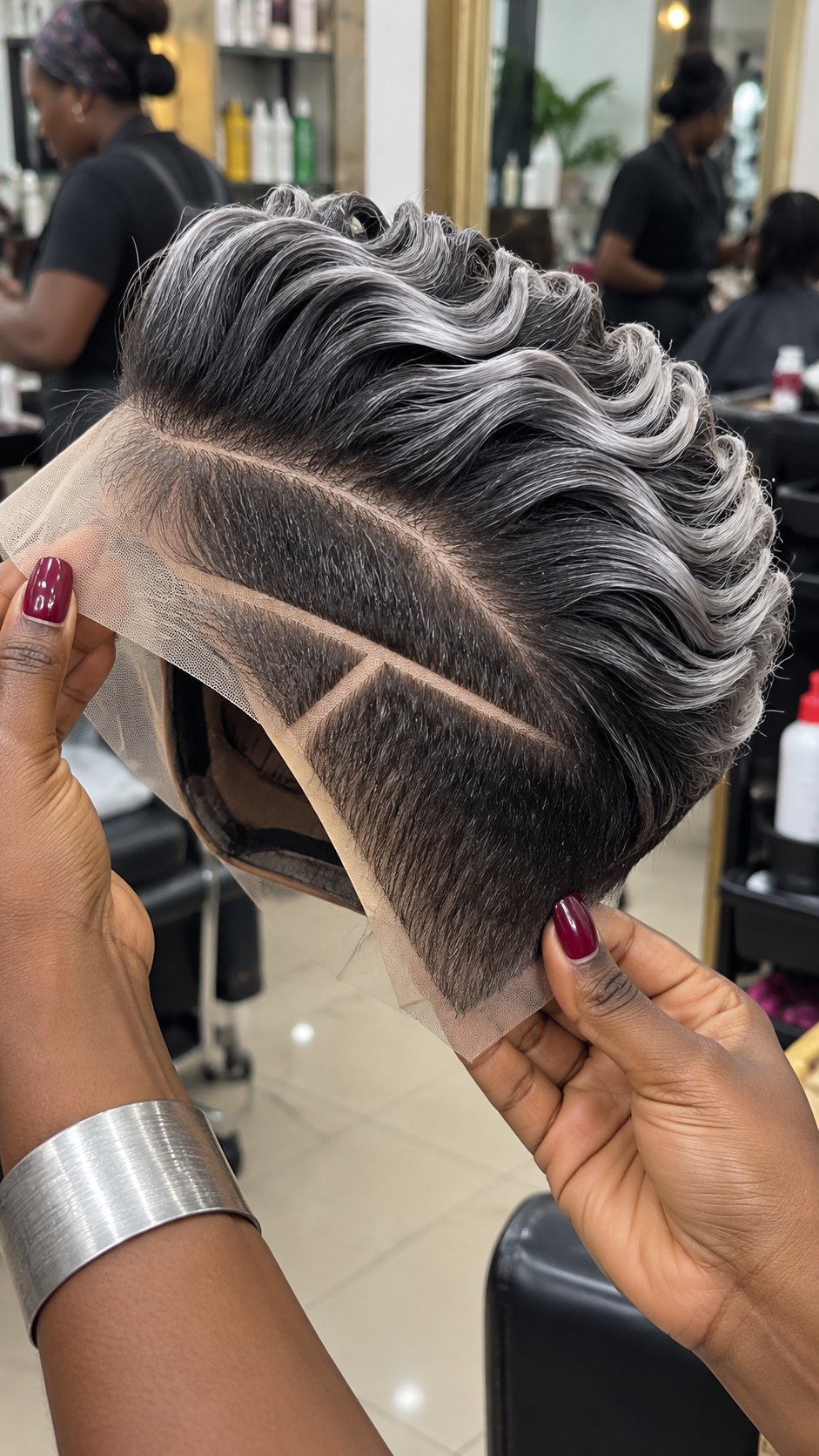 Silver Streak Pixie Waves with Artistic Side Lines #br Silver Streak Pixie Waves with Artistic Side Lines #br