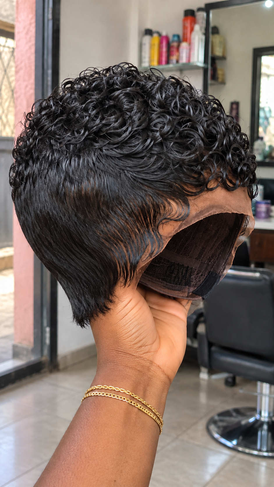 Raven Black Wet-Look Pixie Wig With Layered Spiral Curls and a Feathered Nape #bwi Raven Black Wet-Look Pixie Wig With Layered Spiral Curls and a Feathered Nape #bwi