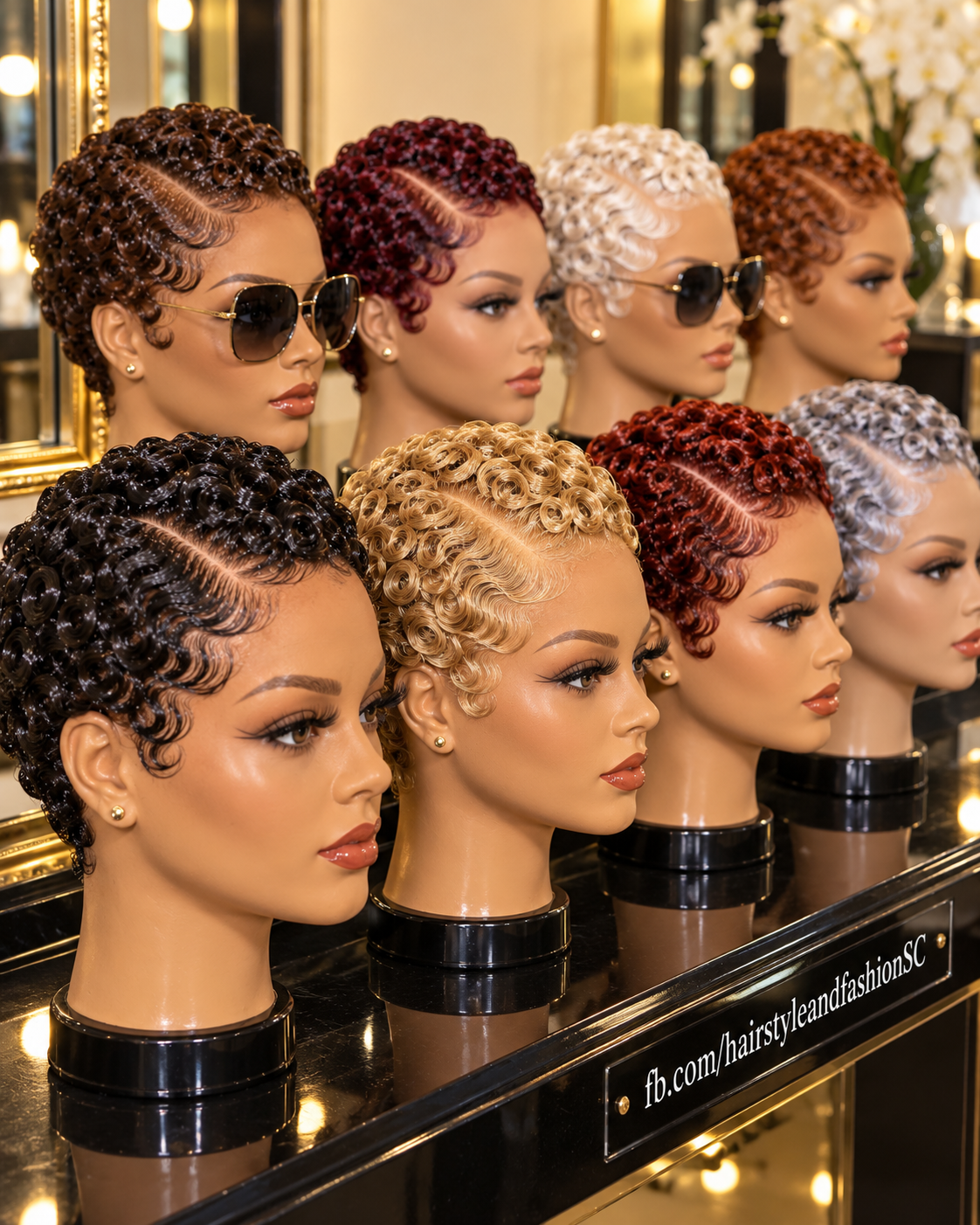 Eight Finger Wave Pixie Wigs in Burgundy, Champagne Blonde, Copper and Silver #fa Eight Finger Wave Pixie Wigs in Burgundy, Champagne Blonde, Copper and Silver #fa