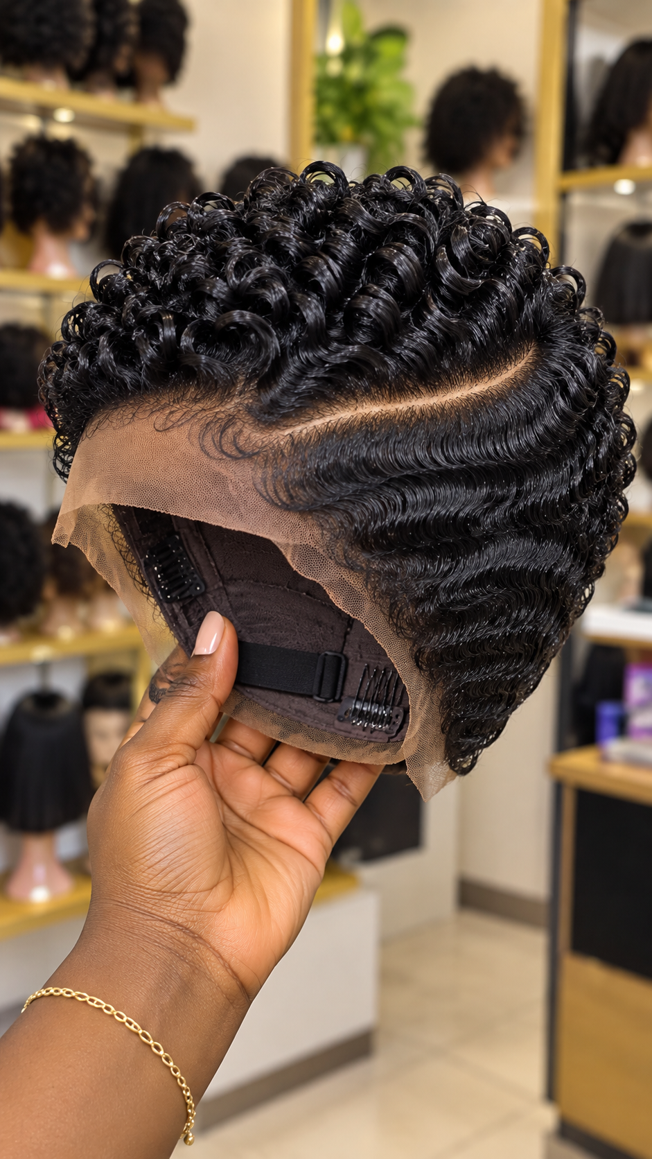 Black Spiral Curl Lace Wig With a Diagonal Part and Sculpted Finger Waves #stay