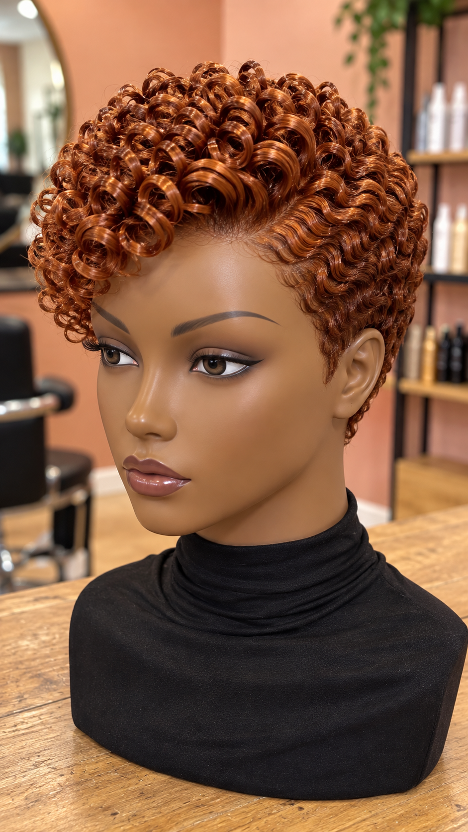 Molten Copper Spiral Pixie Wig With Sculpted Temple Waves and a Rounded Coil Crown #bwi Molten Copper Spiral Pixie Wig With Sculpted Temple Waves and a Rounded Coil Crown #bwi