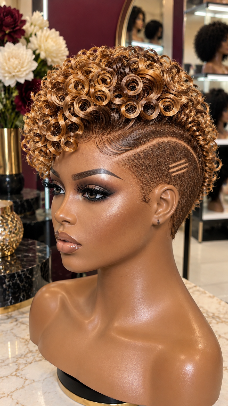 How to Order a Honey Copper Ring Curl Pixie Wig With a Sweeping Side Curve #stay