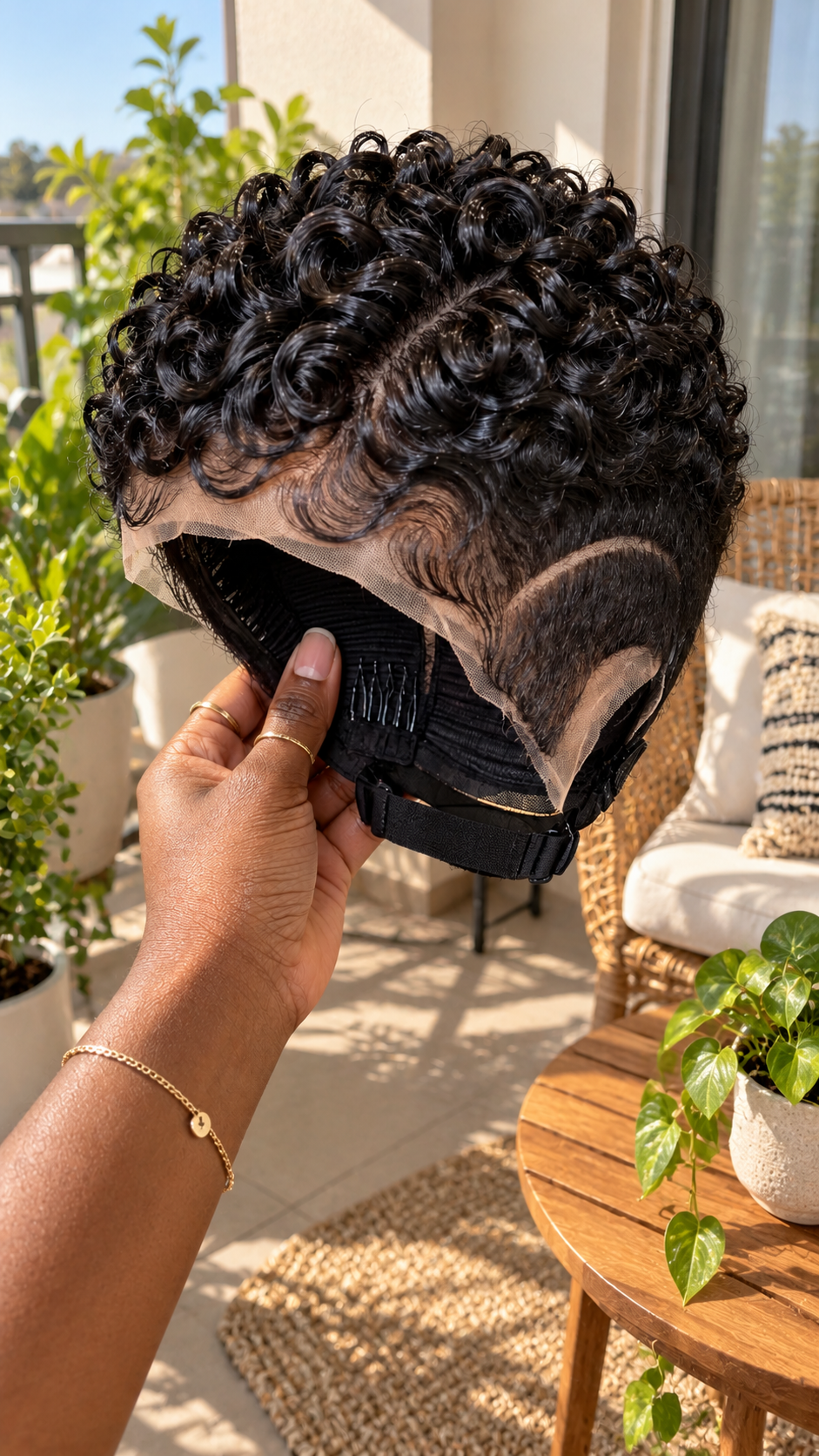 Black Sculpted Spiral Wig With a Curved Temple Accent and Adjustable Lace Cap #fa Black Sculpted Spiral Wig With a Curved Temple Accent and Adjustable Lace Cap #fa