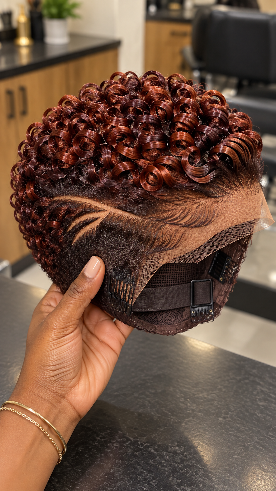 Burgundy Copper Spiral Wig With Feathered Temple Lines and Adjustable Cap Construction #bwi Burgundy Copper Spiral Wig With Feathered Temple Lines and Adjustable Cap Construction #bwi