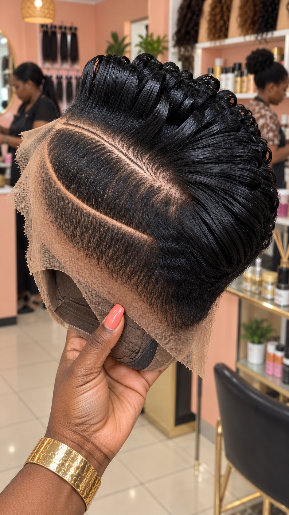 Natural Black Raised Loop Wig With a Single Sweeping Side Curve #apdh Natural Black Raised Loop Wig With a Single Sweeping Side Curve #apdh