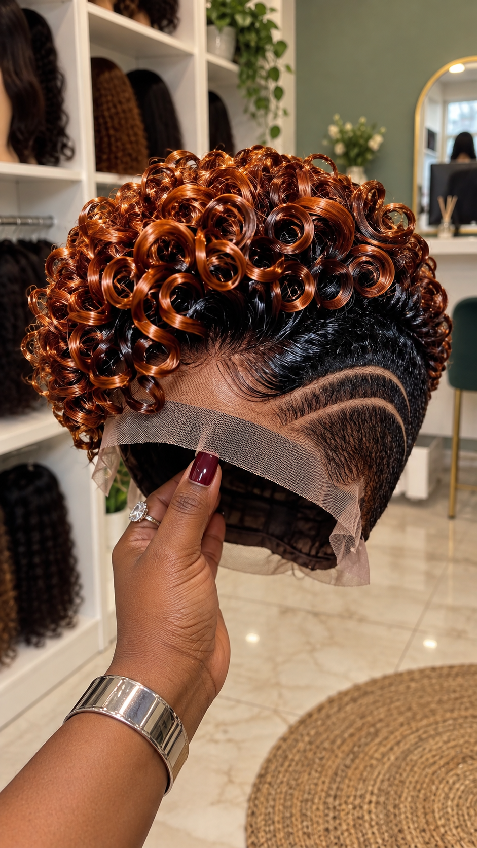 Copper Cinnamon Ringlet Crown Wig With Double Curved Side Lines #bwi Copper Cinnamon Ringlet Crown Wig With Double Curved Side Lines #bwi