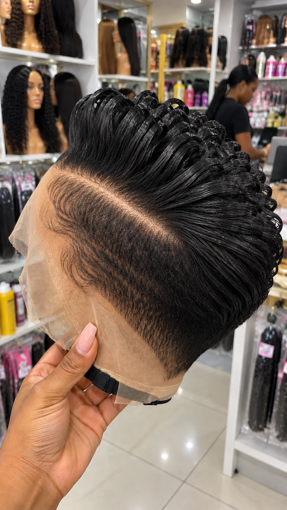 Raven Black Swept Loop Pixie Wig With a Deep Side Part and Closely Tapered Nape #stay Raven Black Swept Loop Pixie Wig With a Deep Side Part and Closely Tapered Nape #stay