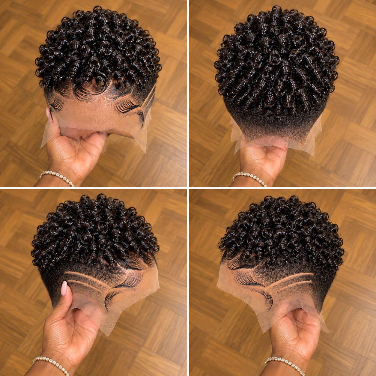 Four-Angle Black Spiral Wig With Sculpted Finger Waves and Double Temple Lines #bestk