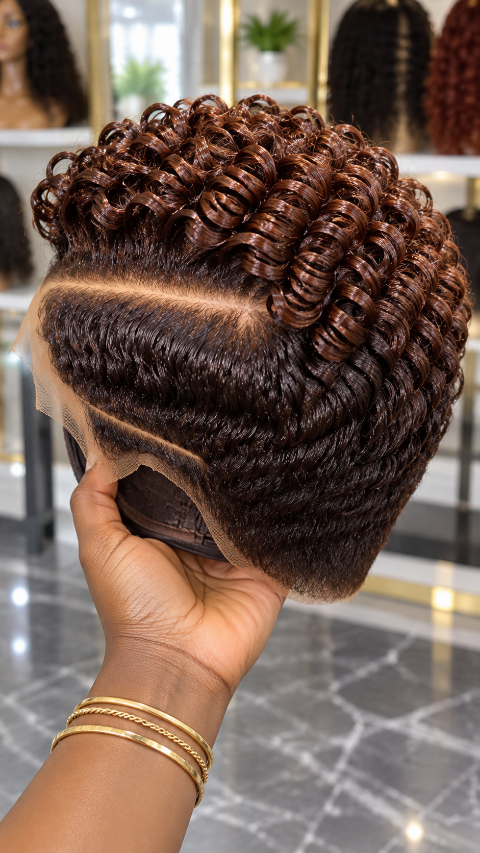 Mahogany Copper Barrel Coil Wig With Double Side Parting and Graduated Nape #stay Mahogany Copper Barrel Coil Wig With Double Side Parting and Graduated Nape #stay