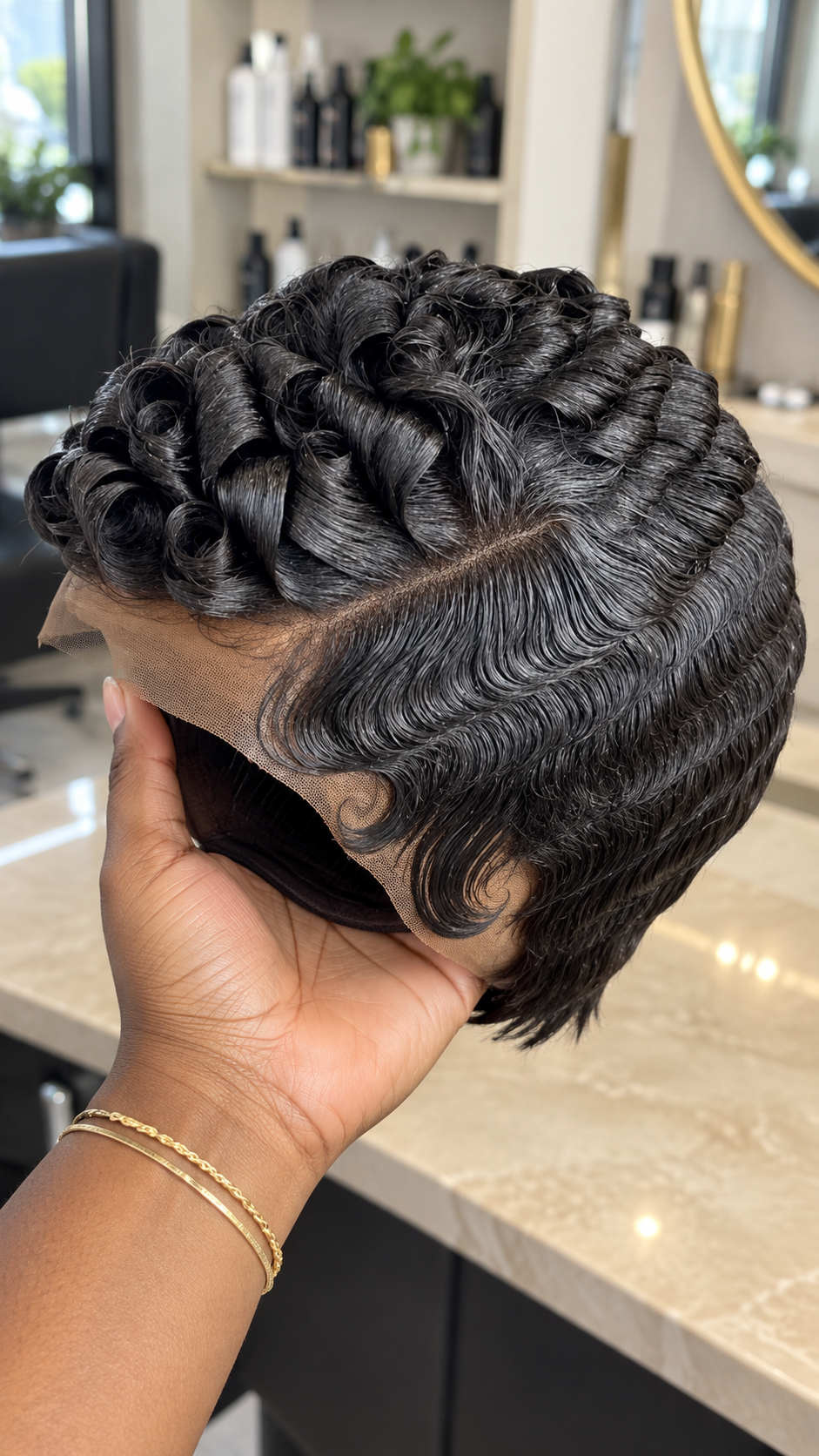 Raven Black Sculpted Barrel Curl Wig With Cascading Finger Waves and Delicate Temple Spirals #bwi Raven Black Sculpted Barrel Curl Wig With Cascading Finger Waves and Delicate Temple Spirals #bwi
