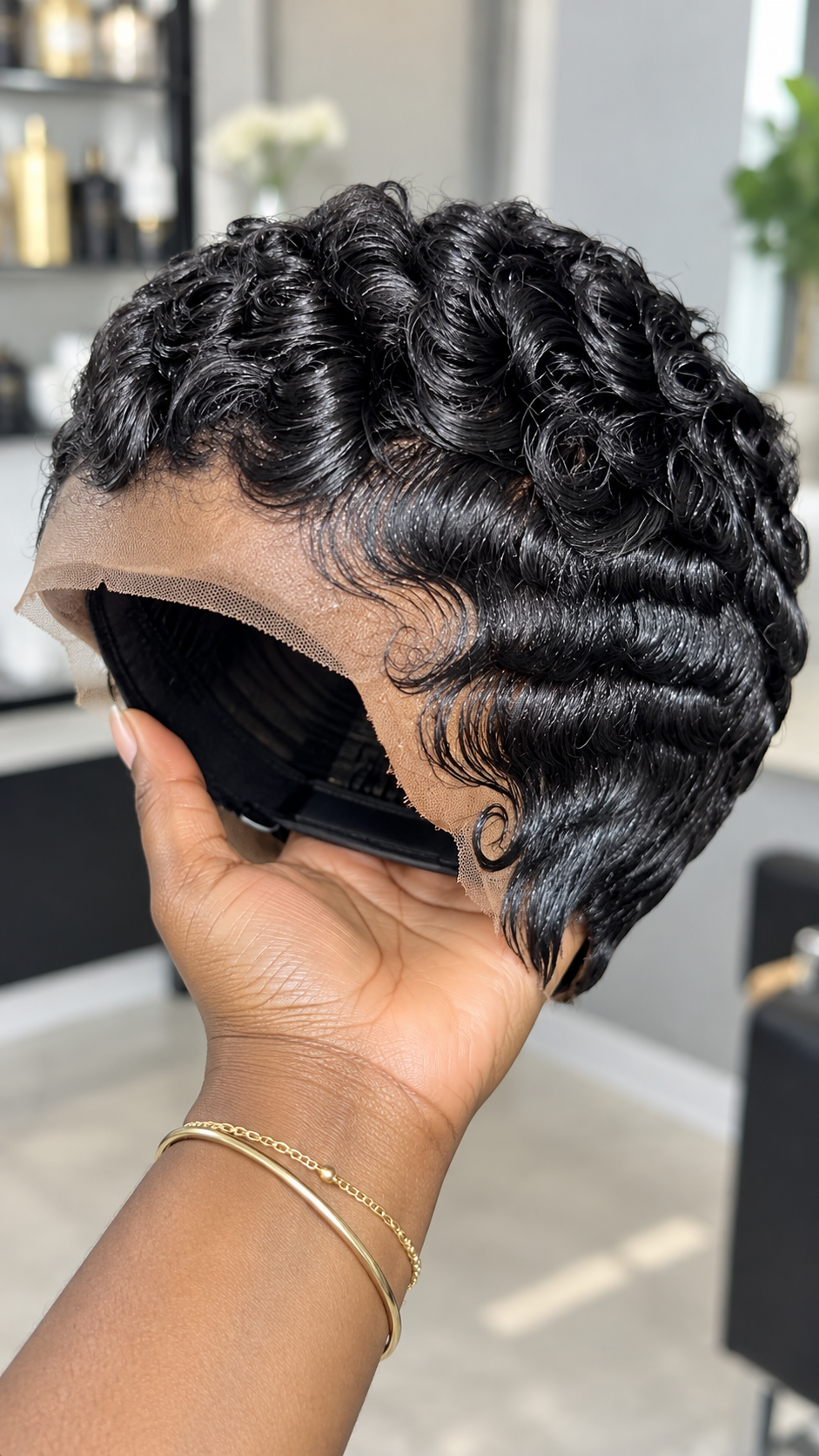 Onyx Black Vintage Barrel Curl Wig With Cascading Side Waves and a Delicate Temple Loop #bc Onyx Black Vintage Barrel Curl Wig With Cascading Side Waves and a Delicate Temple Loop #bc