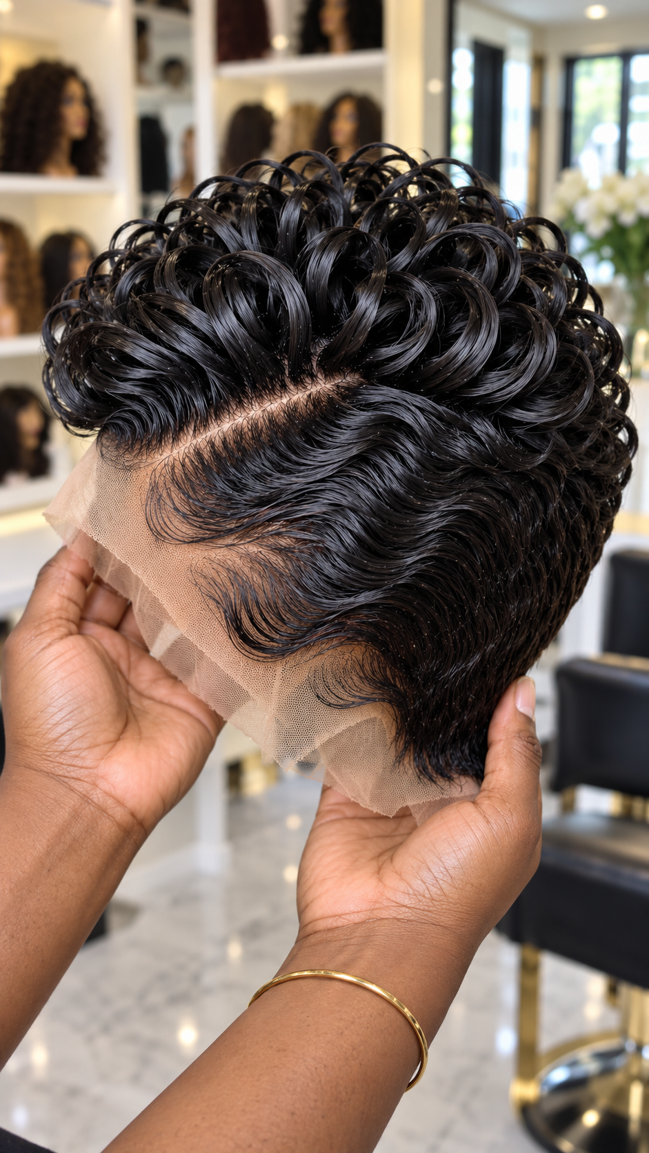 Jet Black Elevated Ribbon Loop Wig With Cascading S-Waves and a Precision Diagonal Part #bb