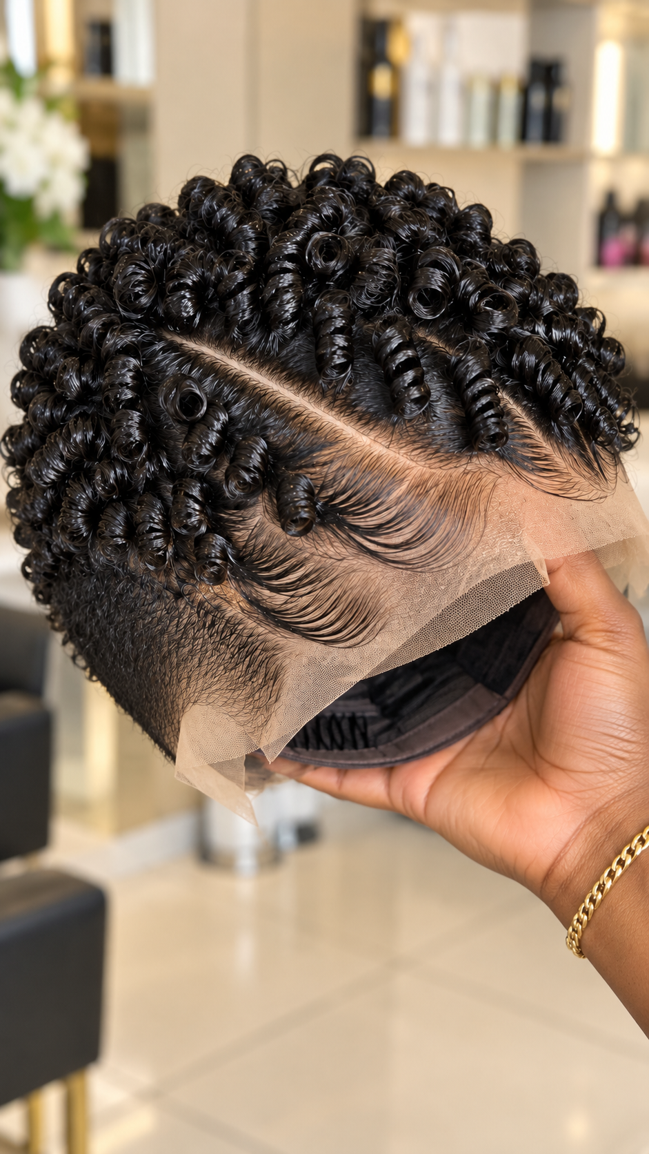 Jet Black Corkscrew Lace Wig With a Diagonal Crown Part and Layered Feathered Finger Waves #hwb Jet Black Corkscrew Lace Wig With a Diagonal Crown Part and Layered Feathered Finger Waves #hwb