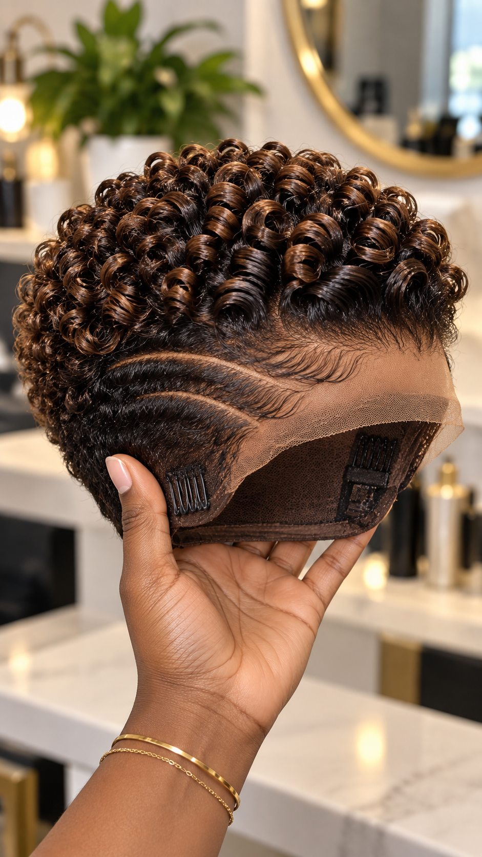 Espresso and Toffee Spiral-Coil Wig With Twin Swept Side Channels #fa