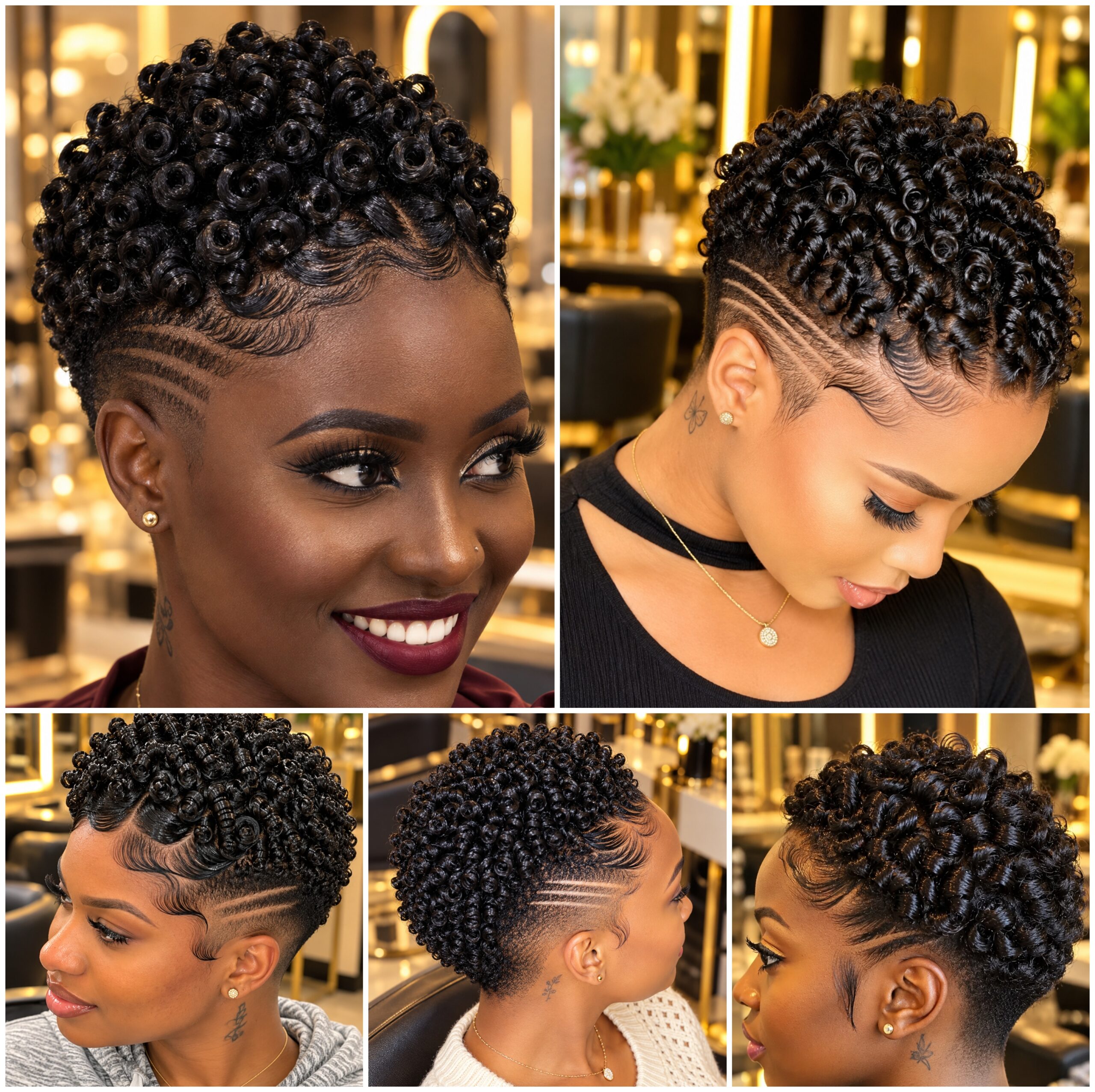 Curly Afro Pixie Cuts with Temple Lines Curly Afro Pixie Cuts with Temple Lines