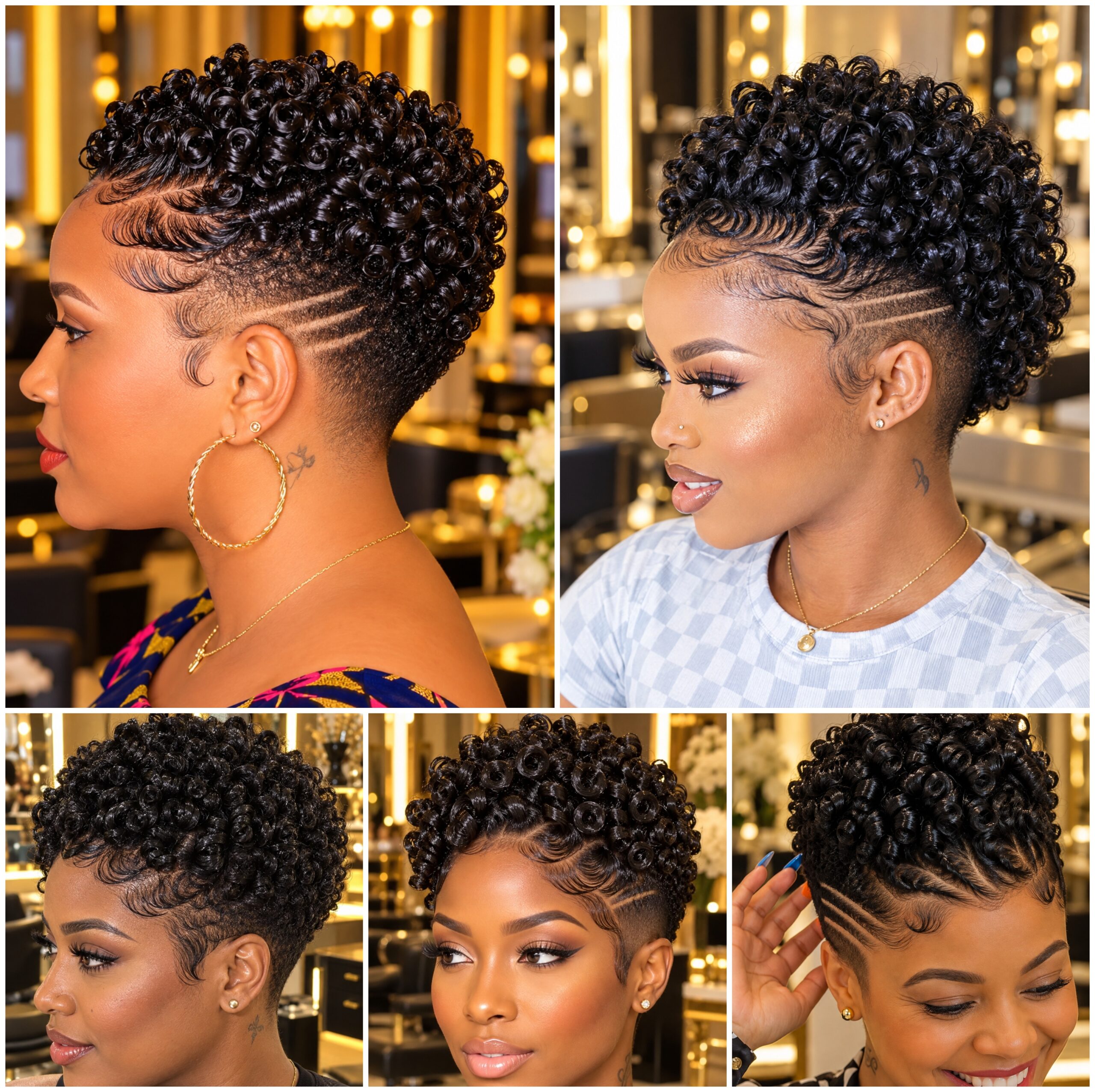 Coily Pixie Cuts with Shaved Side Parts