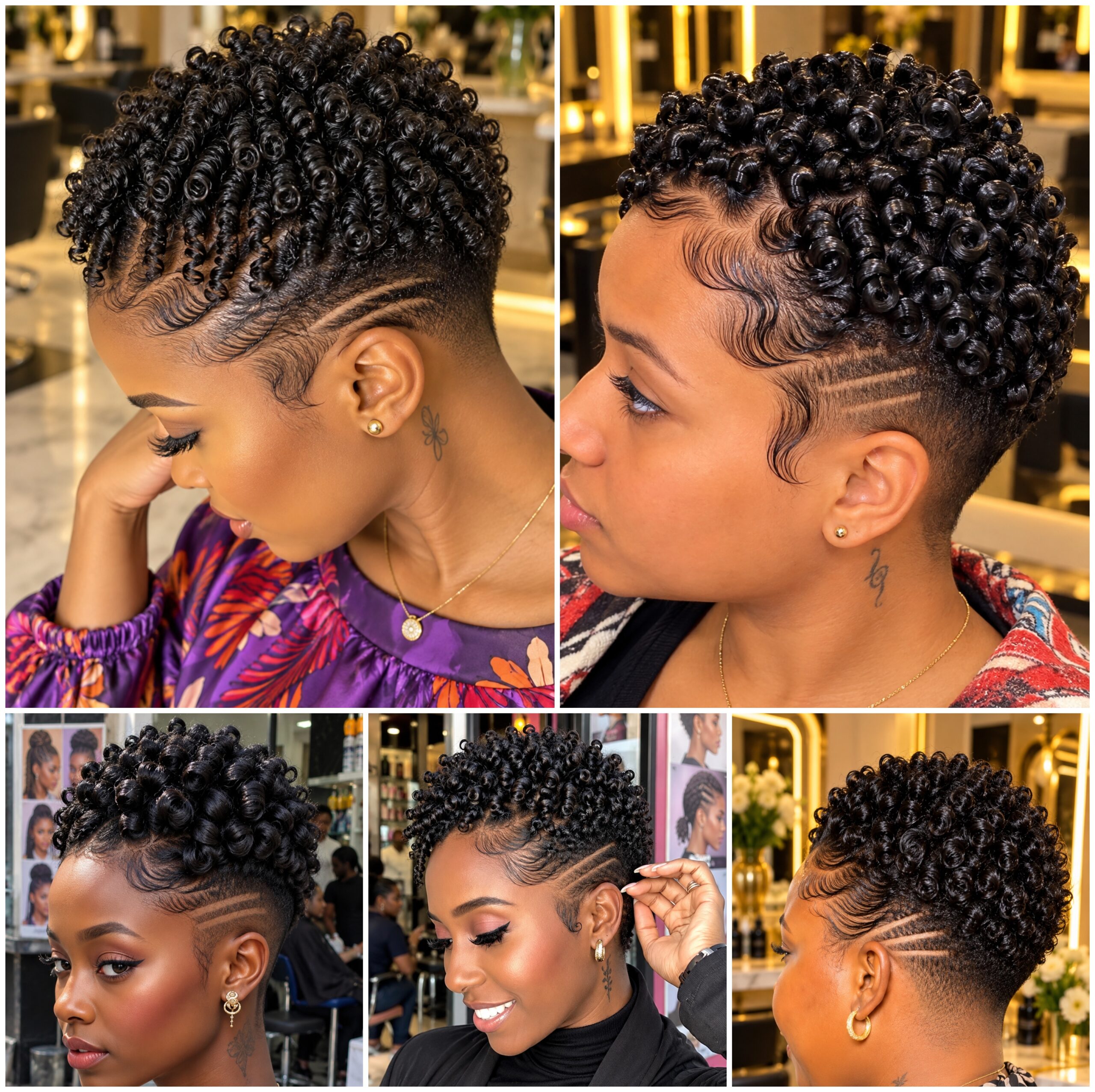 Low Taper Afro Curls with Twin Razor Parts