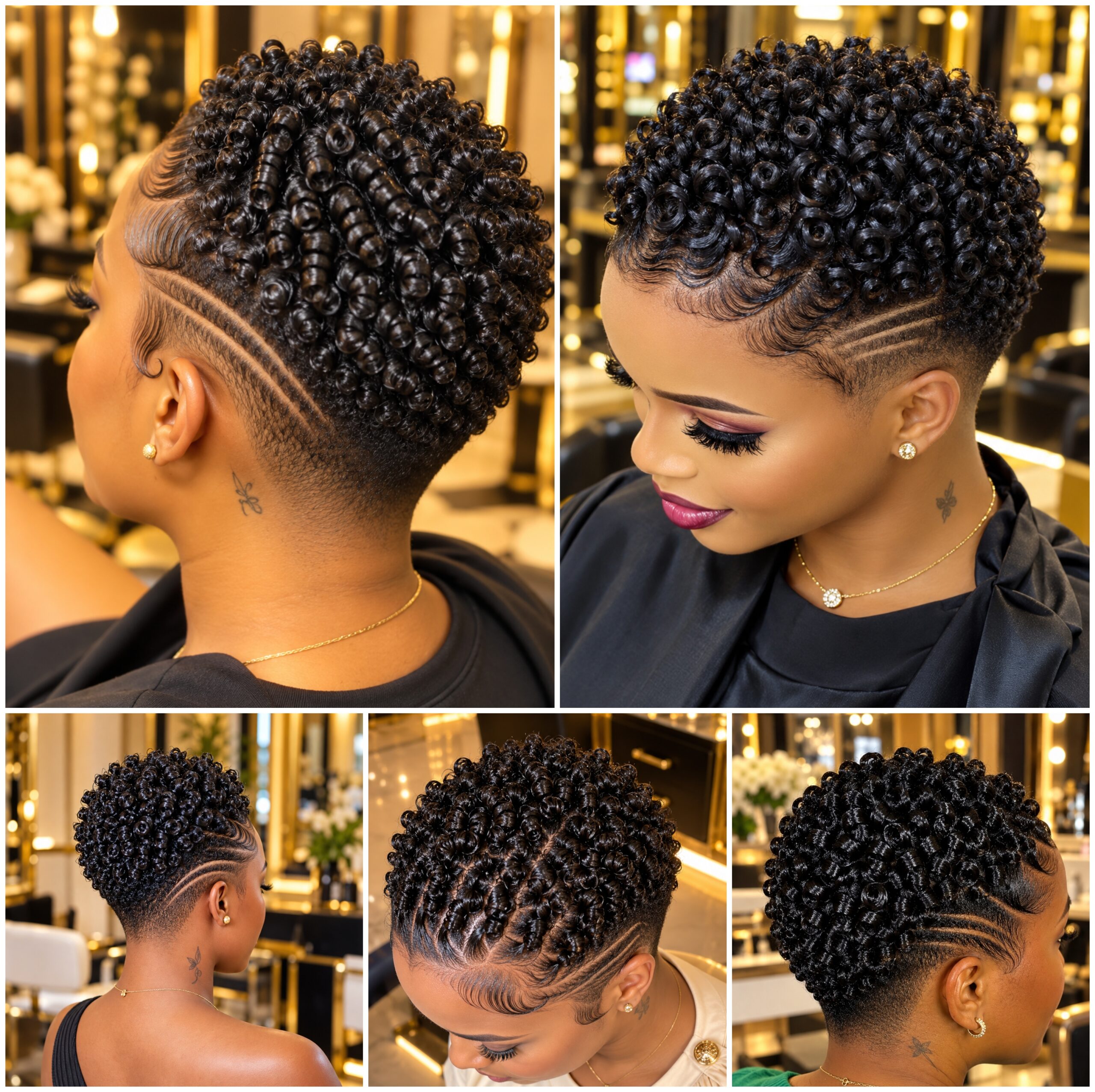Finger Coil Afro Pixies with Side Part Lines Finger Coil Afro Pixies with Side Part Lines