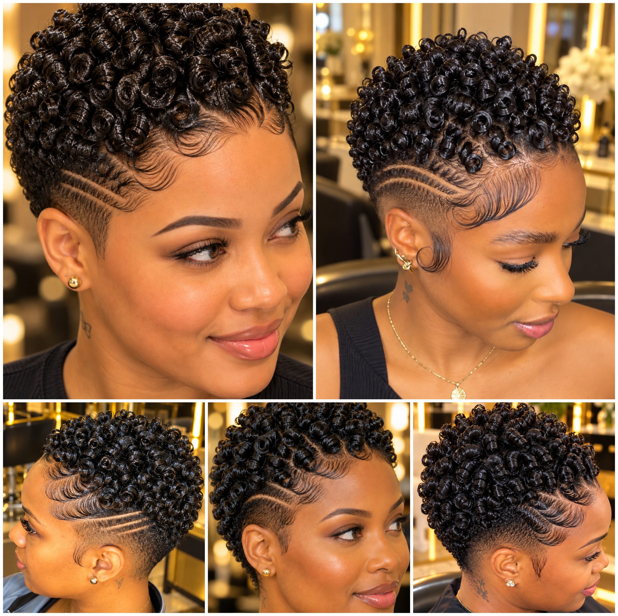 Short Coily Afros with Shaved Temple Lines