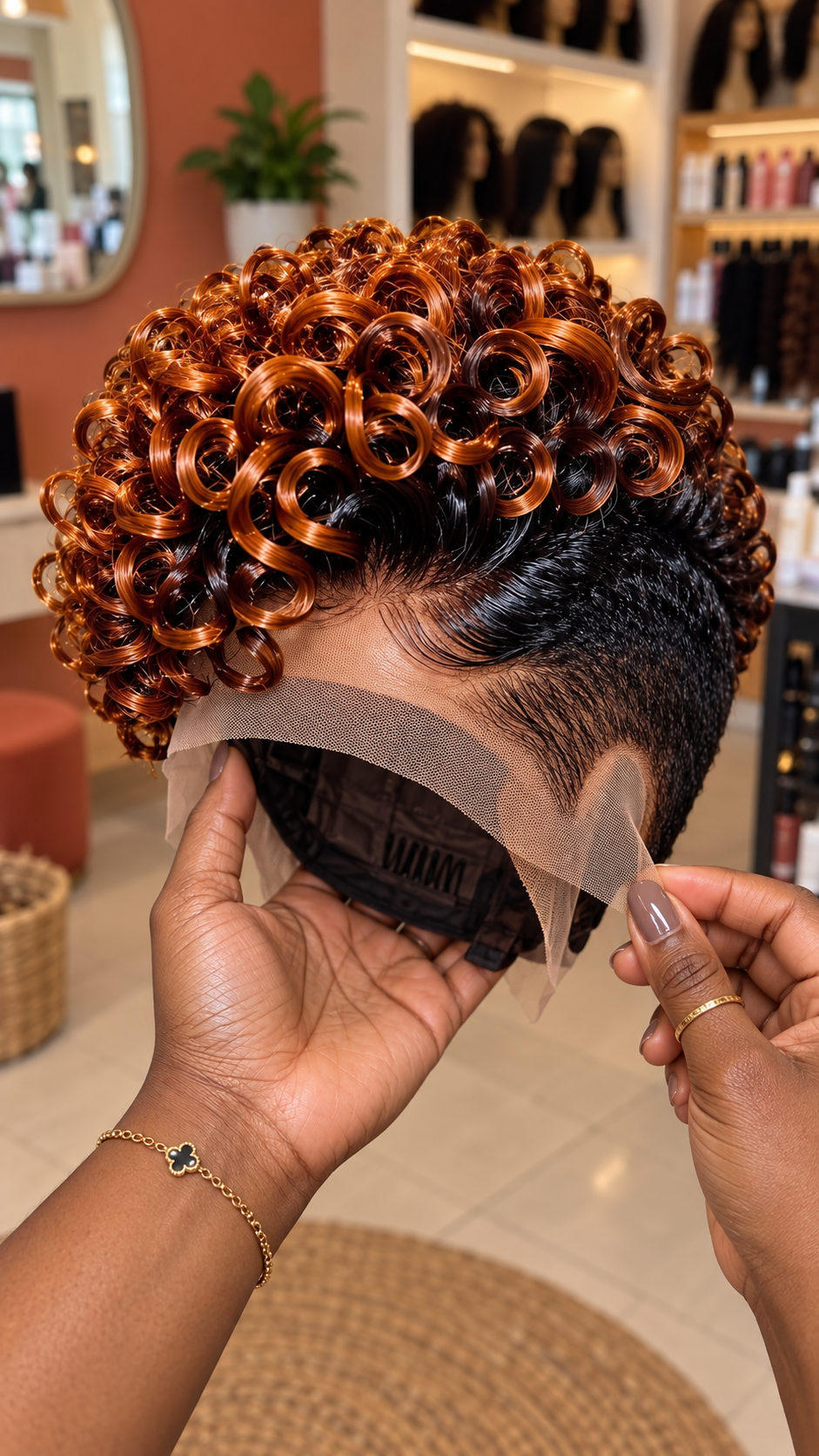 Fiery Auburn Copper Ringlet Wig With a Jet Black Side and Open Spiral Crown #bwi Fiery Auburn Copper Ringlet Wig With a Jet Black Side and Open Spiral Crown #bwi