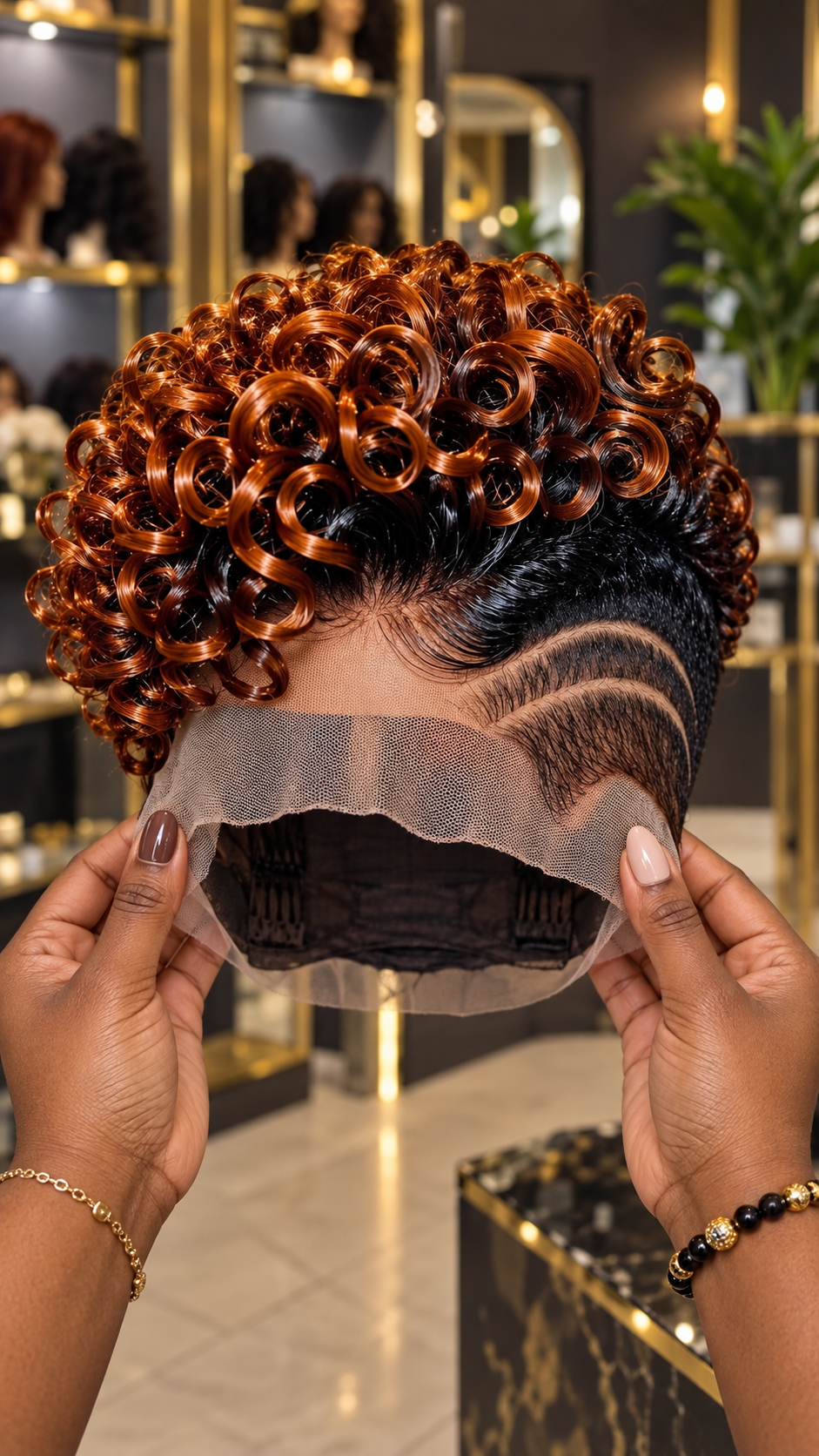 Fiery Copper Ringlet Wig With Black Roots and Layered Crescent Side Waves #apd
