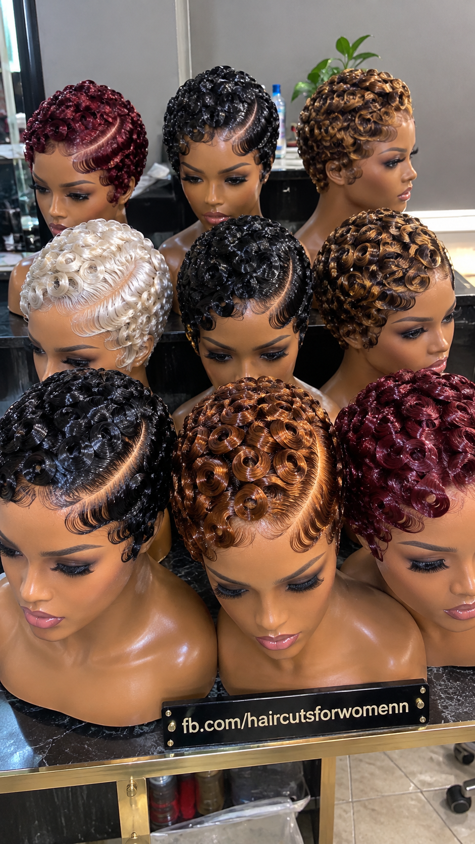 Glossy Finger-Coil Wig Gallery in Burgundy, Black, Platinum and Bronze #haircutsforwomenn