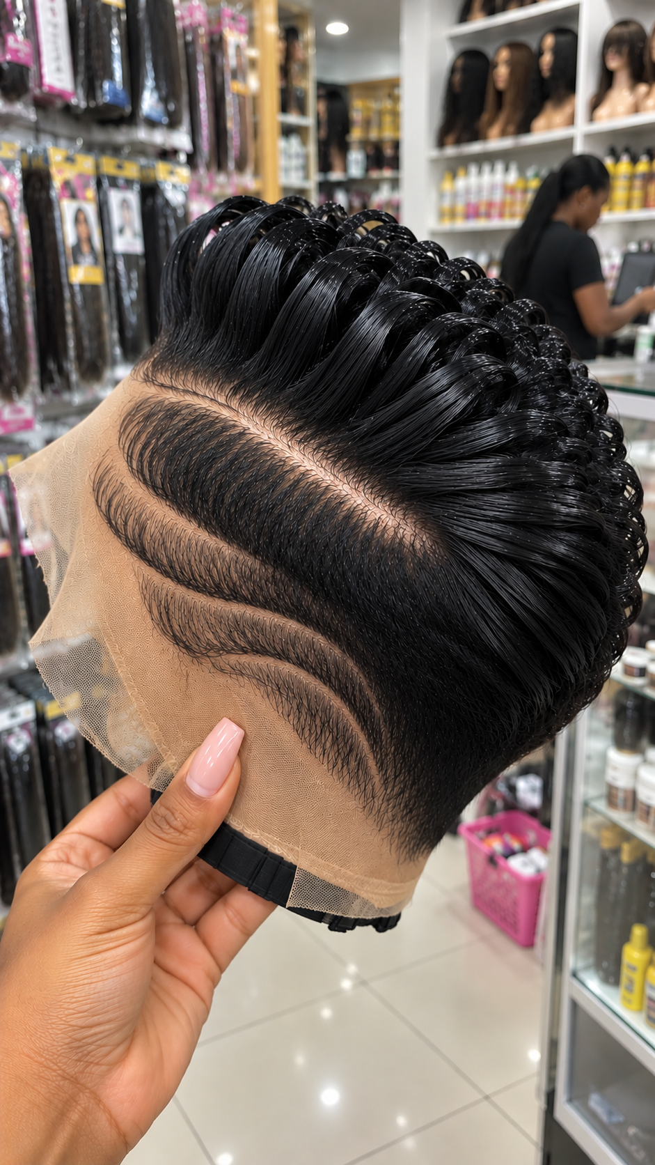 Midnight Jet Black Ribbon Crest Wig With Triple Sweeping Side Partings and a Tapered Lace Perimeter #real