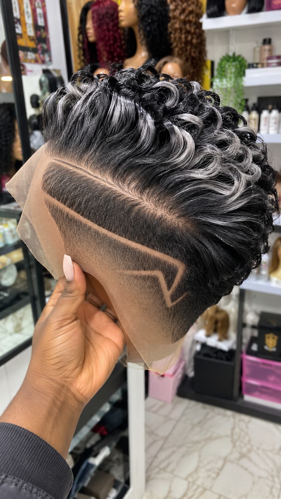Black and Icy Silver Loop Wig With Angular Side Design #fah