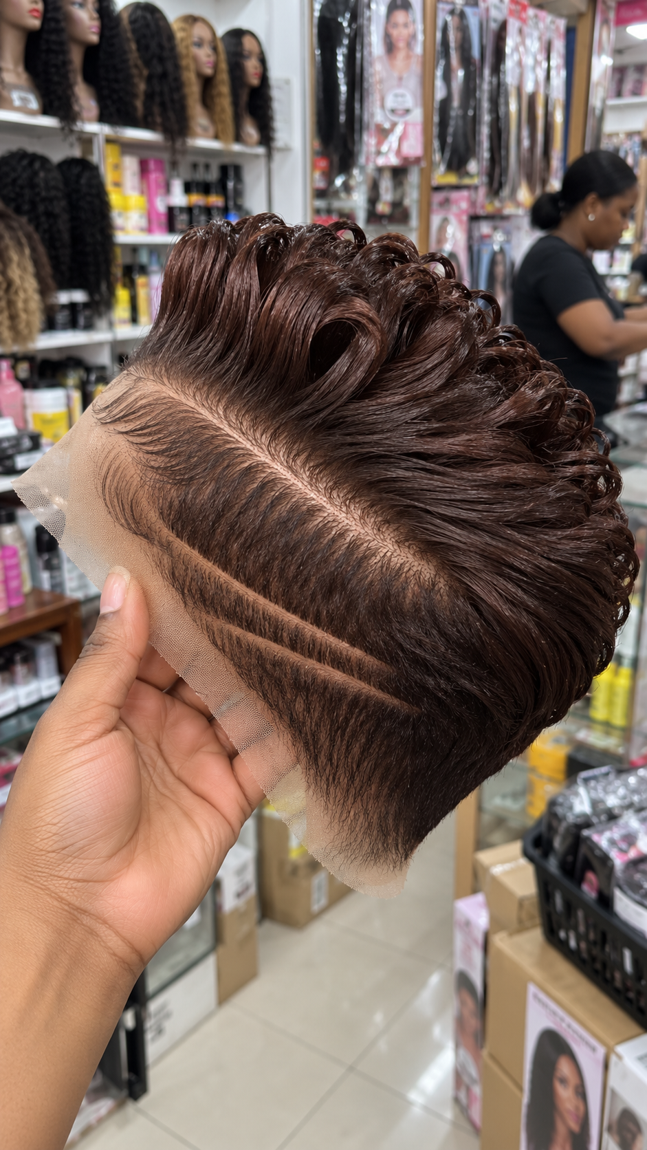 Chocolate Brown Lace Pixie Wig With Swept-Back Ribbon Curls and Double Side Parting #fah