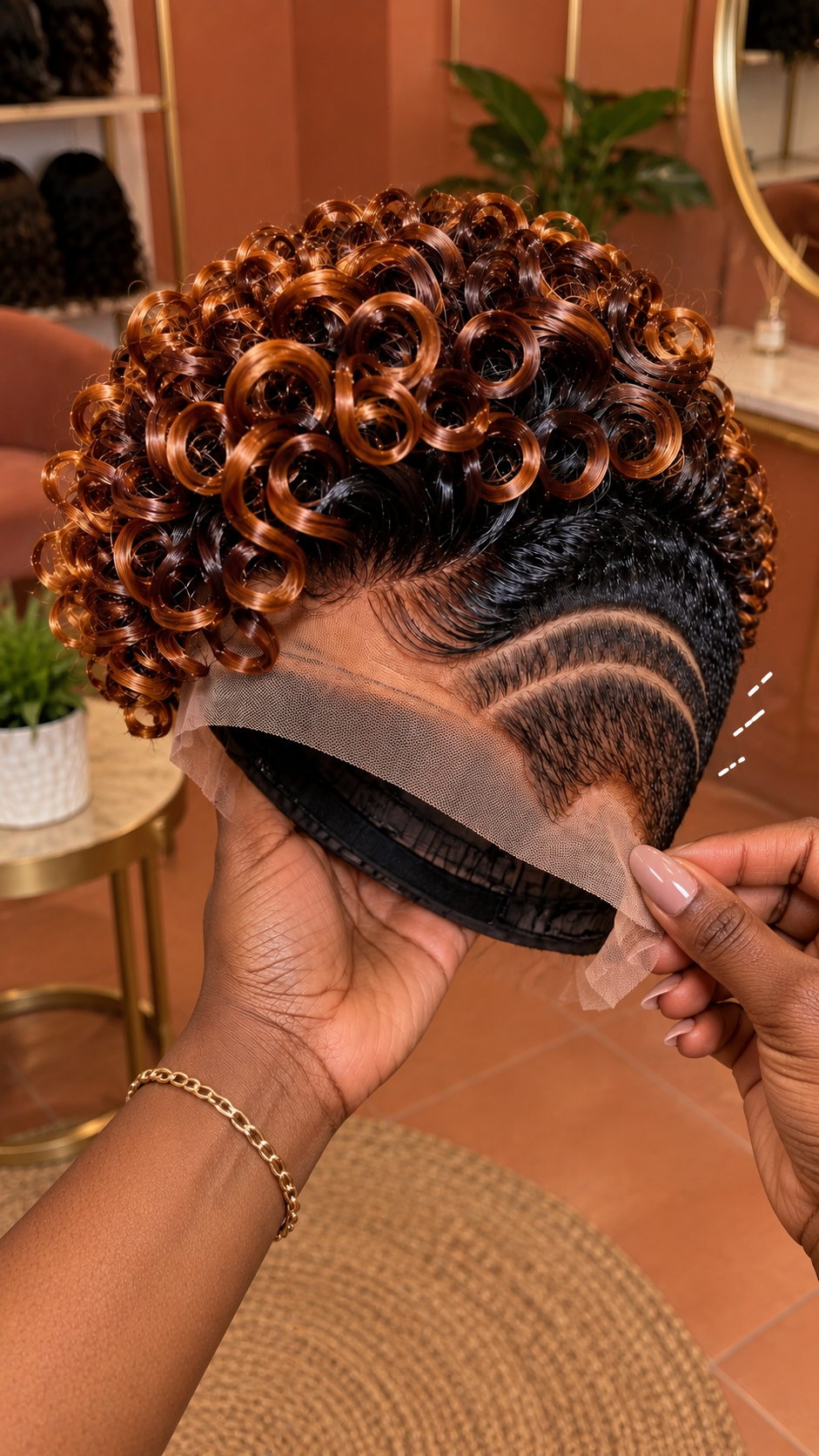 Golden Copper Spiral Ringlet Wig With Espresso Roots and Twin Temple Arches #stayh Golden Copper Spiral Ringlet Wig With Espresso Roots and Twin Temple Arches #stayh