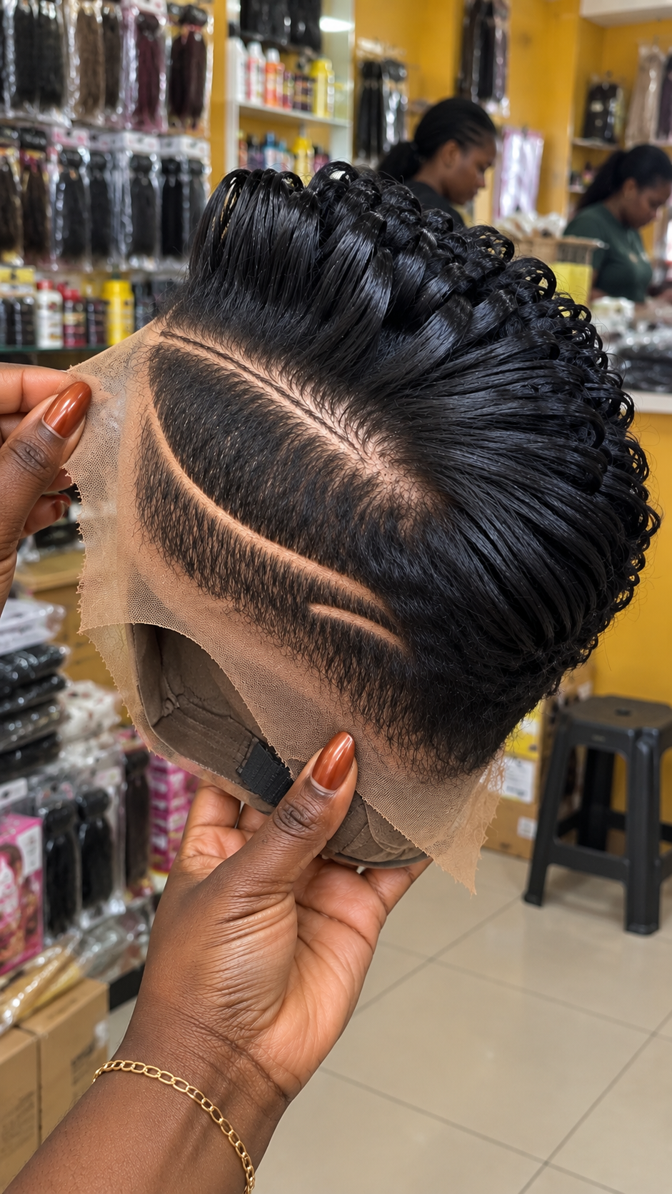 Natural Black Looped Crown Wig With Sweeping Side Stripe #afth Natural Black Looped Crown Wig With Sweeping Side Stripe #afth