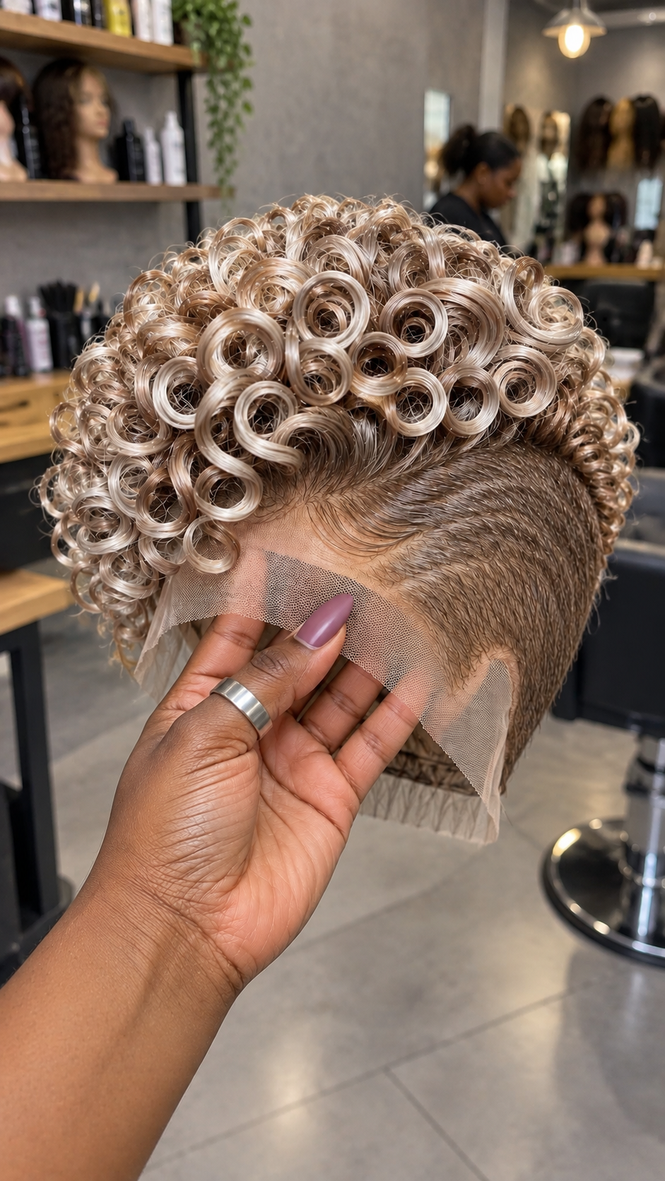 Champagne Blonde Spiral Ringlet Pixie Wig with a Sleek Taupe Brown Taper #brh Champagne Blonde Spiral Ringlet Pixie Wig with a Sleek Taupe Brown Taper #brh
