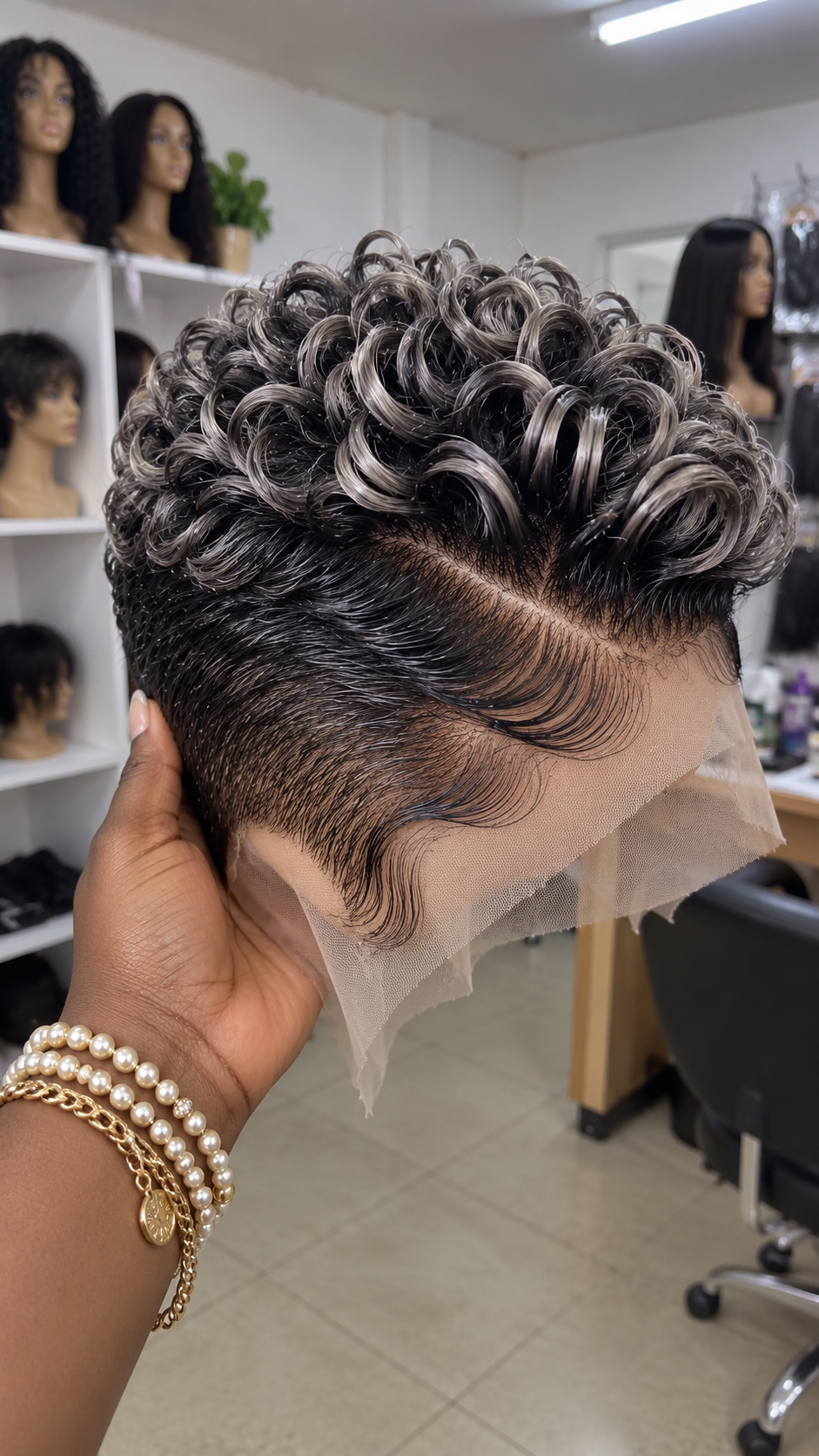 Smoky Silver Ribbon Ringlets With Raven Black Finger Waves and a Sweeping Lace Hairline #apdh Smoky Silver Ribbon Ringlets With Raven Black Finger Waves and a Sweeping Lace Hairline #apdh