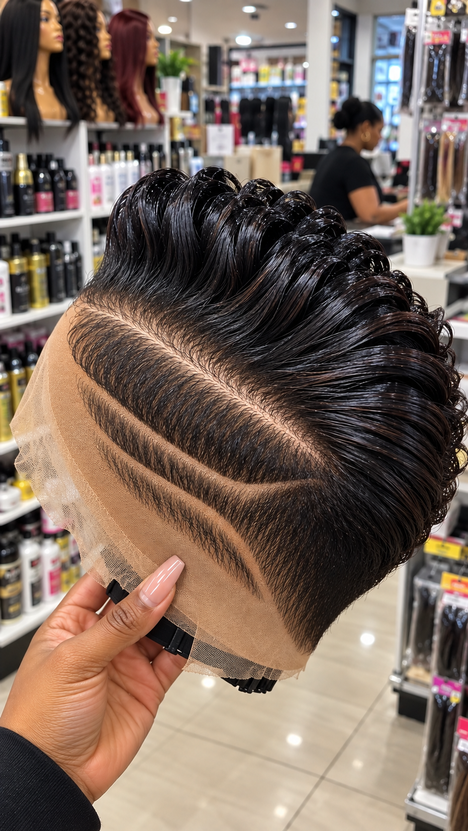 Raven Black Swept-Back Ribbon Pixie Wig With Double Crescent Side Channels #apdh Raven Black Swept-Back Ribbon Pixie Wig With Double Crescent Side Channels #apdh