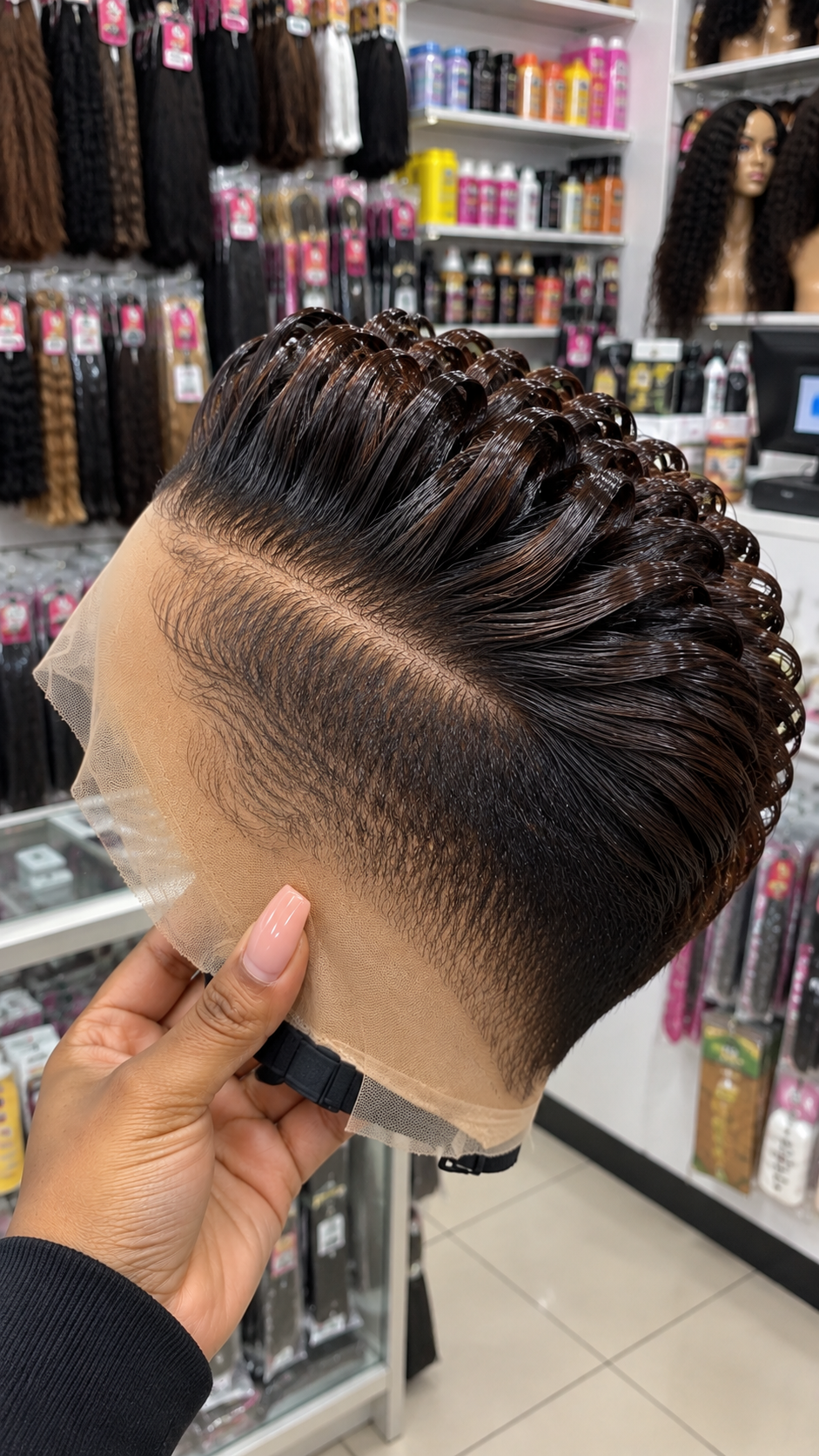 Espresso Brown Slicked-Back Pixie Wig With Glossy Crown Loops and a Natural Tapered Side #afth Espresso Brown Slicked-Back Pixie Wig With Glossy Crown Loops and a Natural Tapered Side #afth